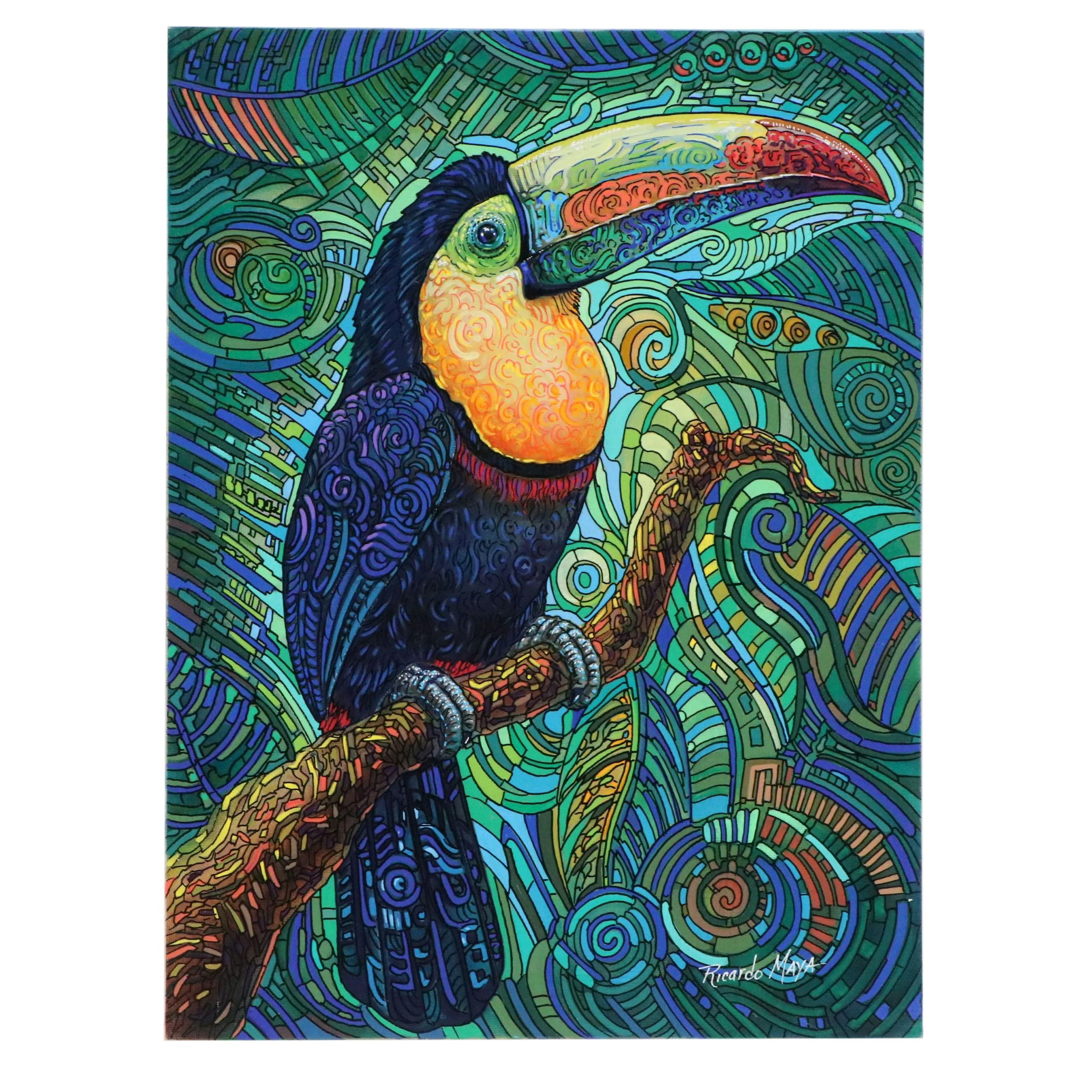 Ricardo Maya Stylized Acrylic Painting of Toucan, 2026