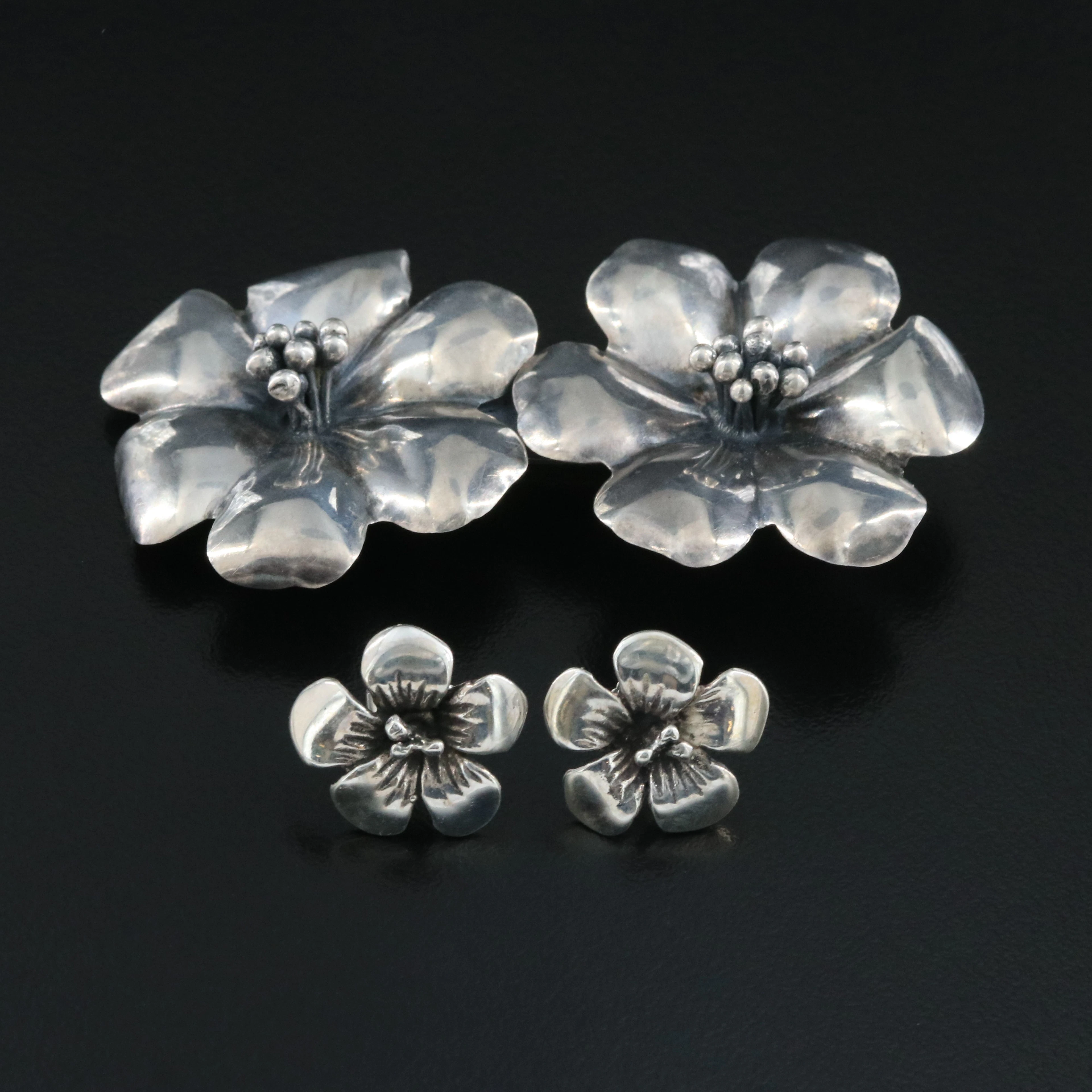 Coro Sterling Floral Brooch with Earrings