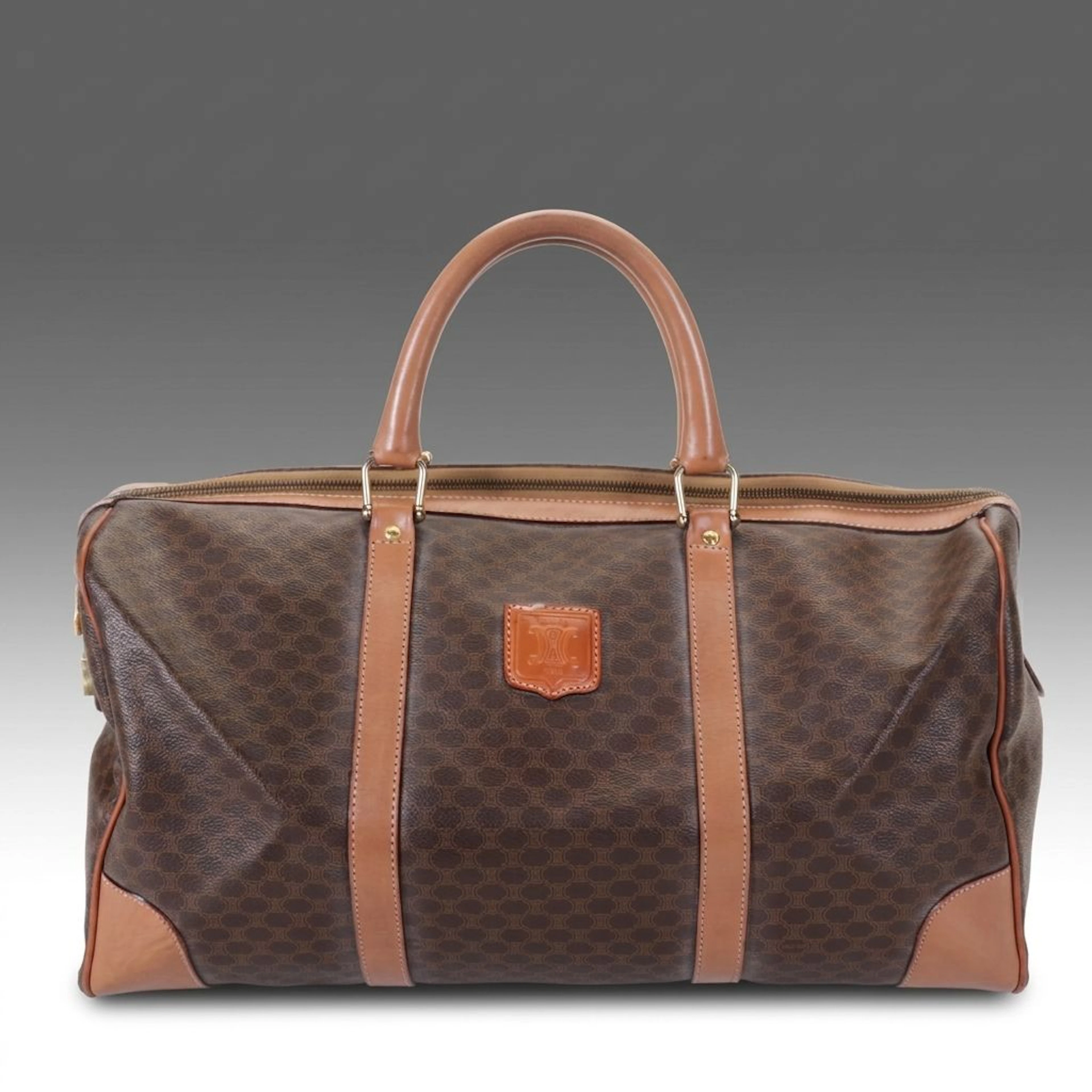 Celine Small Duffle Bag in Dark Brown Macadam Canvas and Leather