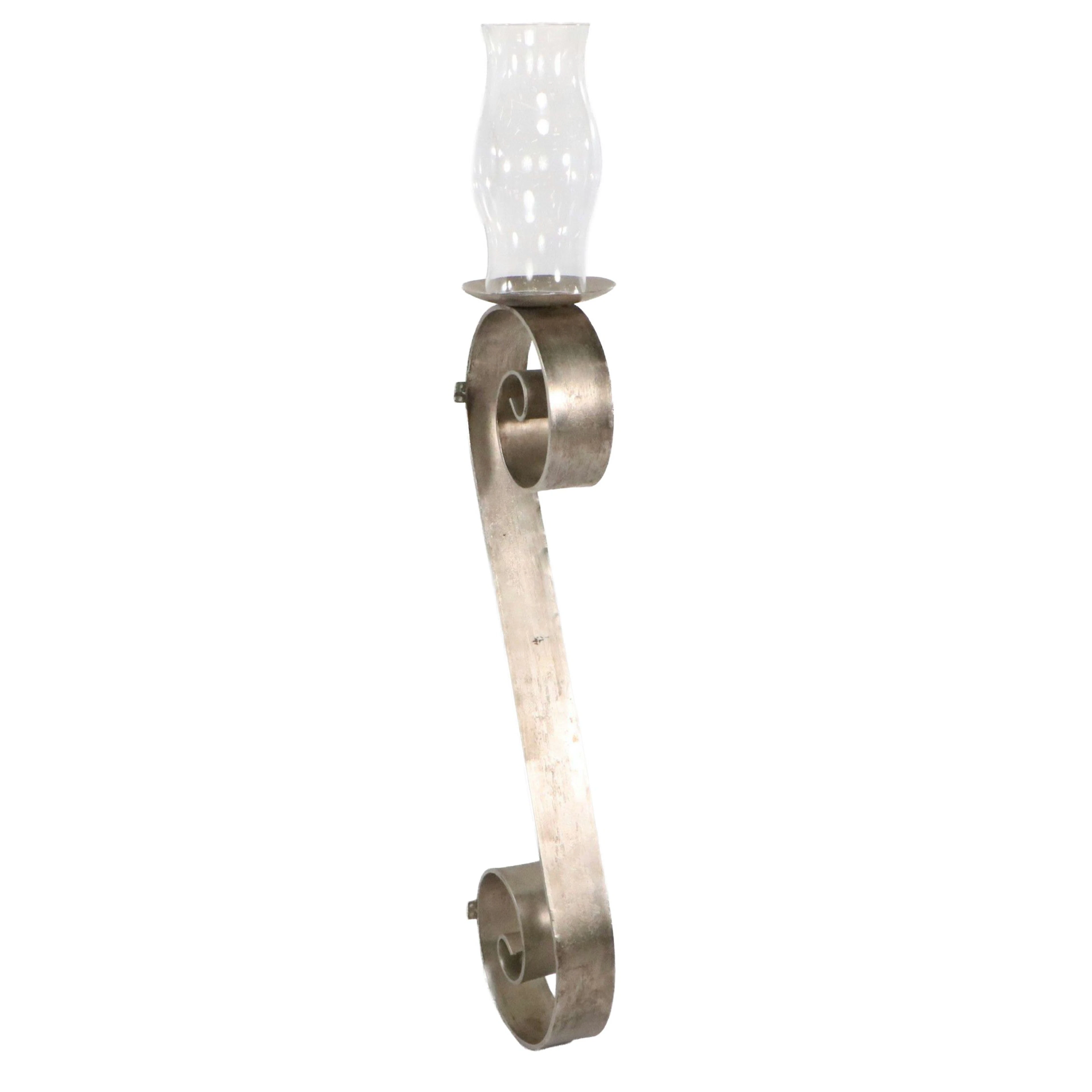 Contemporary Scrolled Metal Candle Wall Sconce with Hurricane Shade