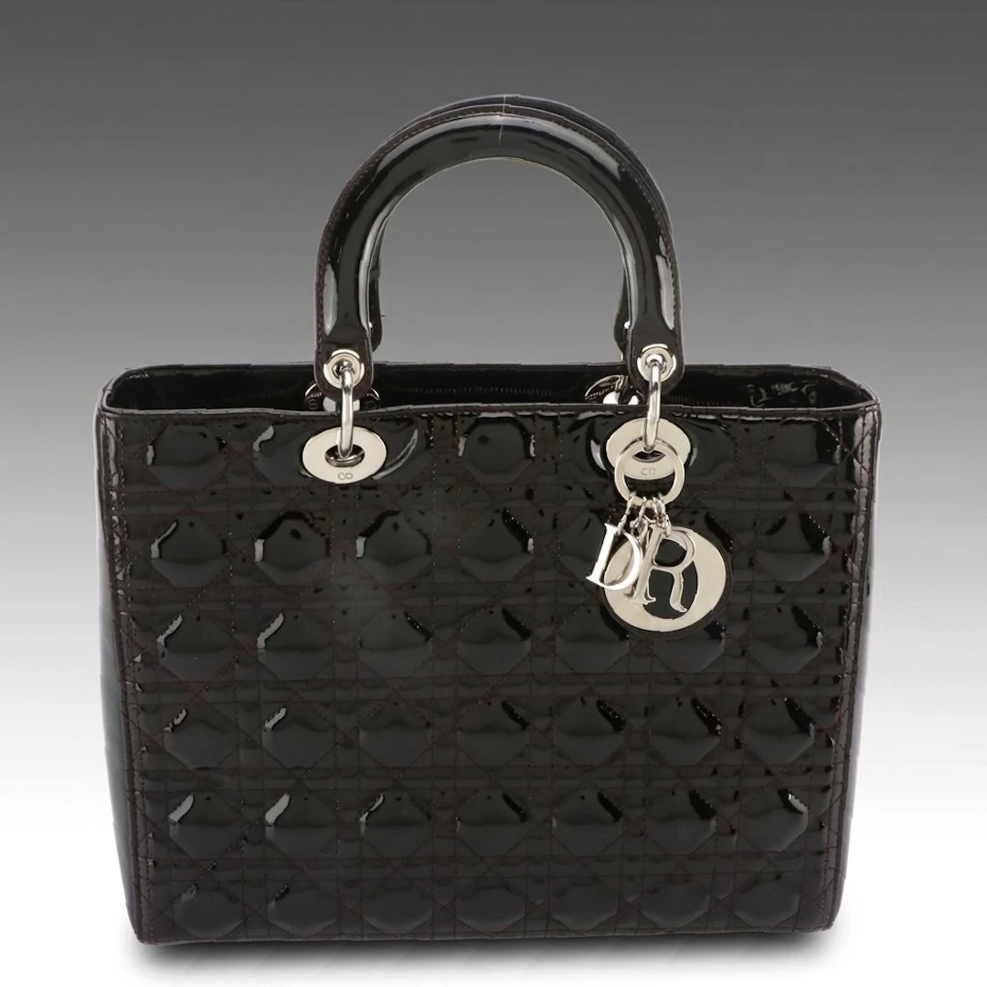 Christian Dior Lady Dior Two-Way Bag in Black Cannage Quilted Patent Leather