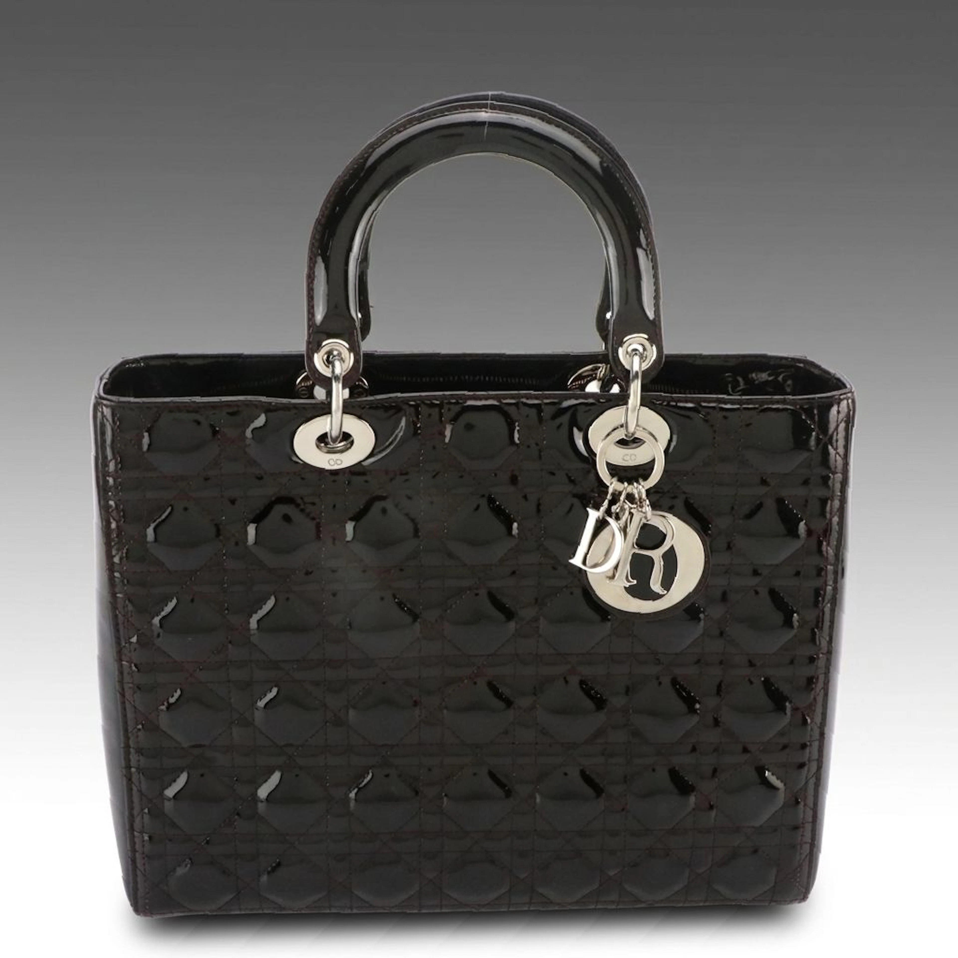 Christian Dior Lady Dior Two-Way Bag in Black Cannage Quilted Patent Leather