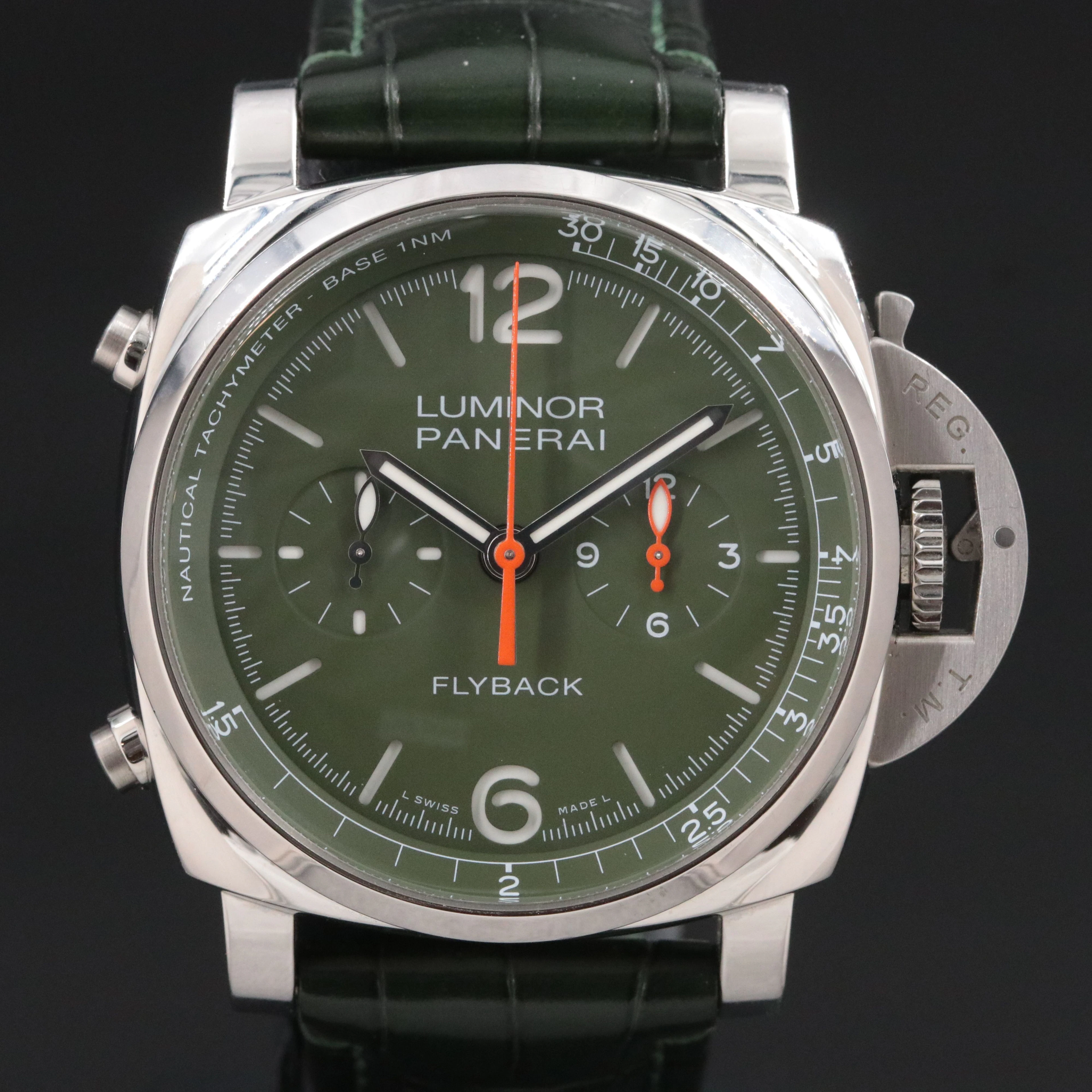 Panerai 1950 3 Days Luminor Chrono Flyback Verde Militare Automatic Steel Watch