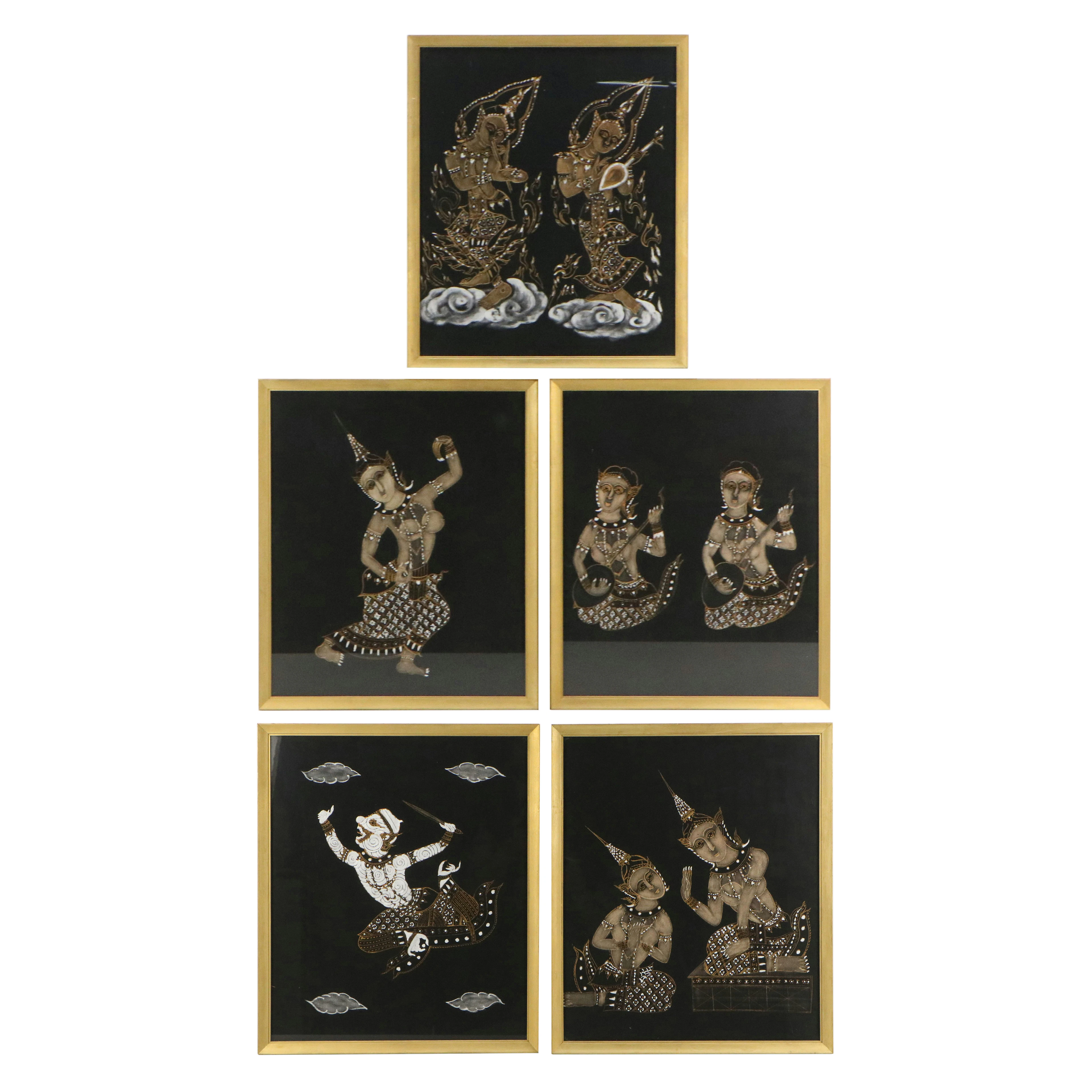 Thai Figural Batik Textile Panels, 20th Century