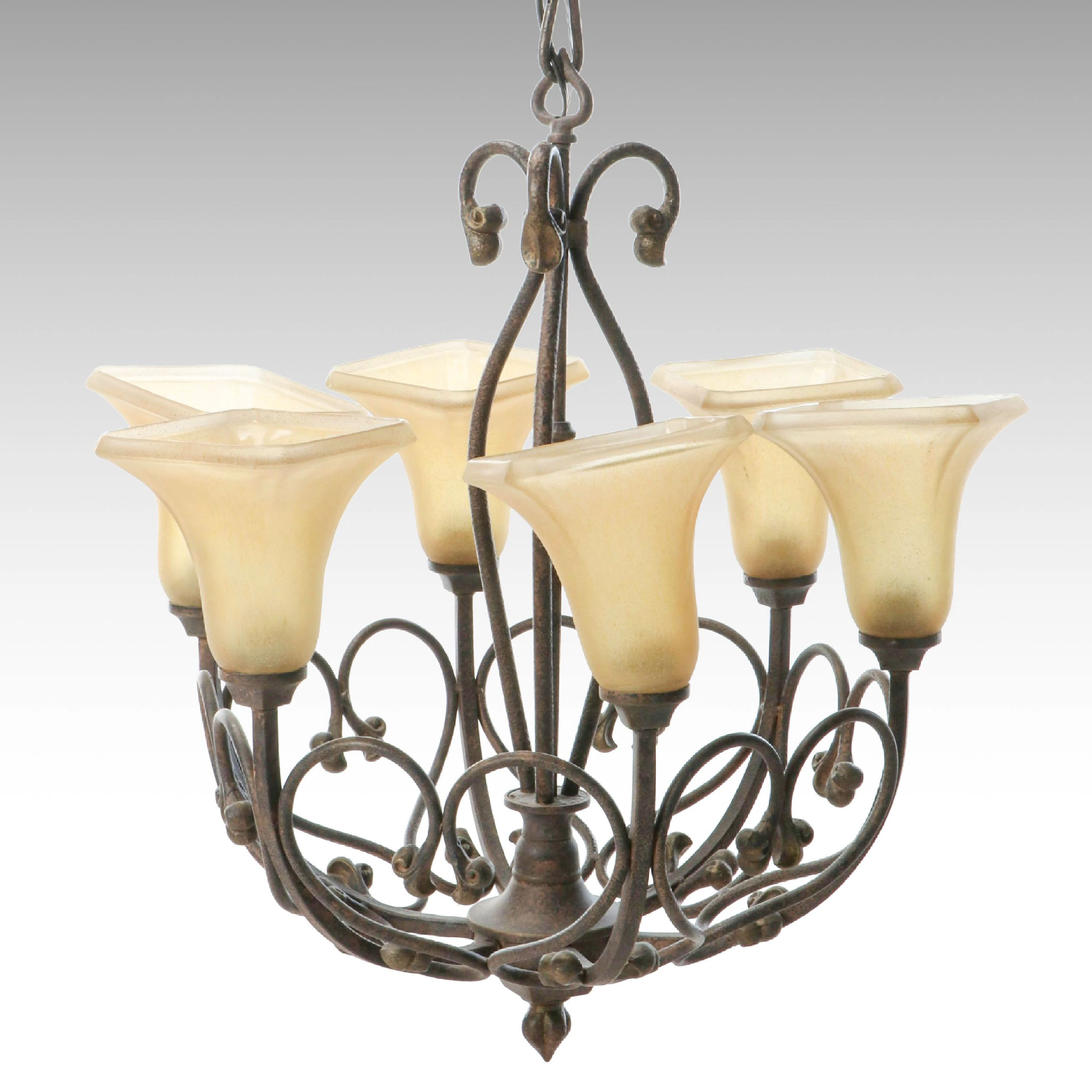 Contemporary Art Nouveau Style Chandelier with Squared Satin Glass Shades, 2006