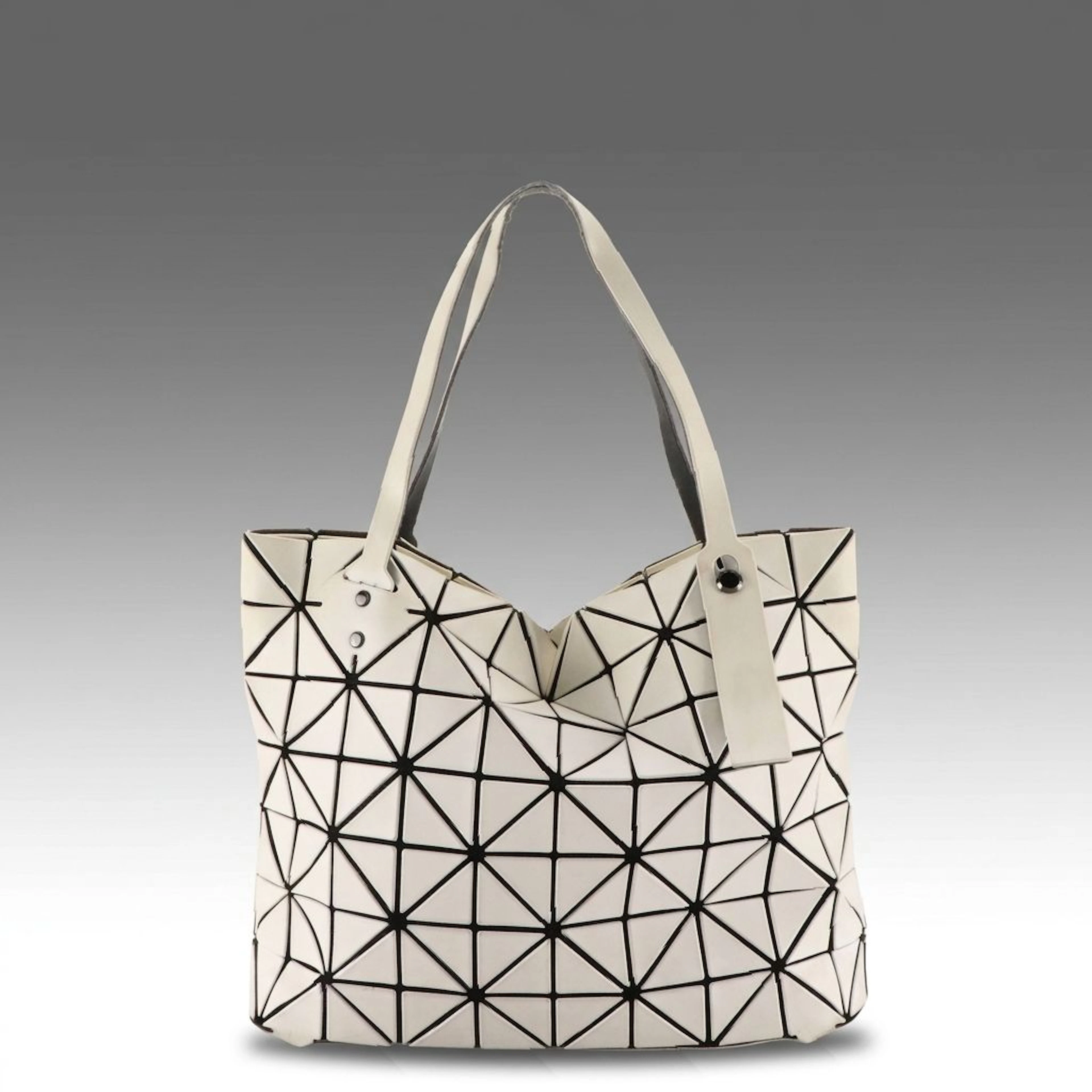 Bao Bao Issey Miyake Carton Zip Tote Bag in White/Black Geometric PVC