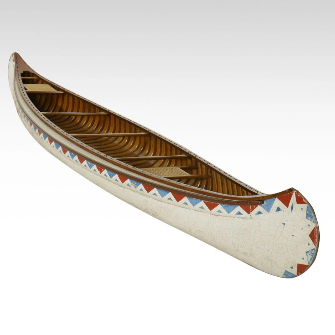Old Town 17-Foot Wood and Canvas Canoe with Sponsons, 1950s