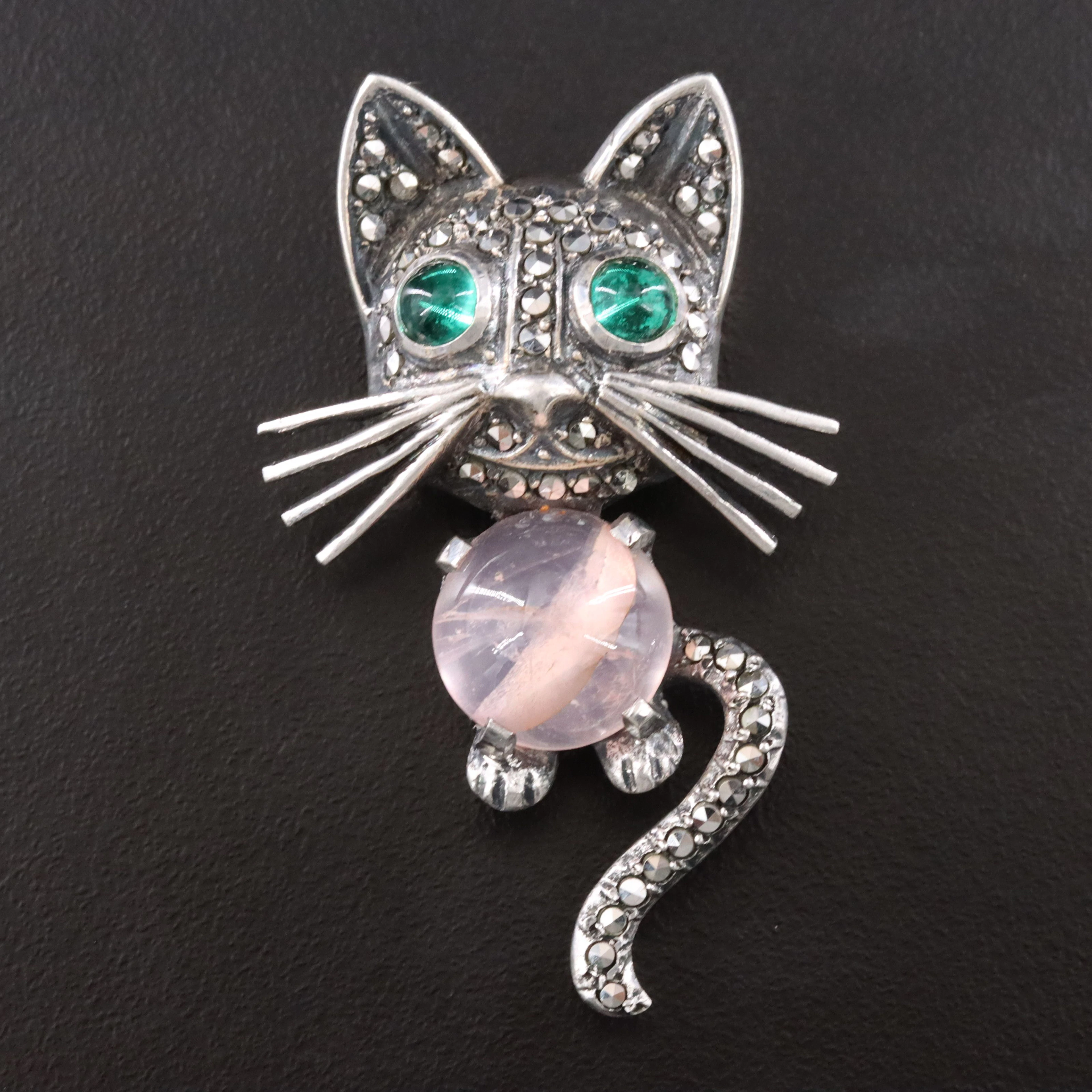 Vintage Sterling and Gemstone Cat Brooch, Germany