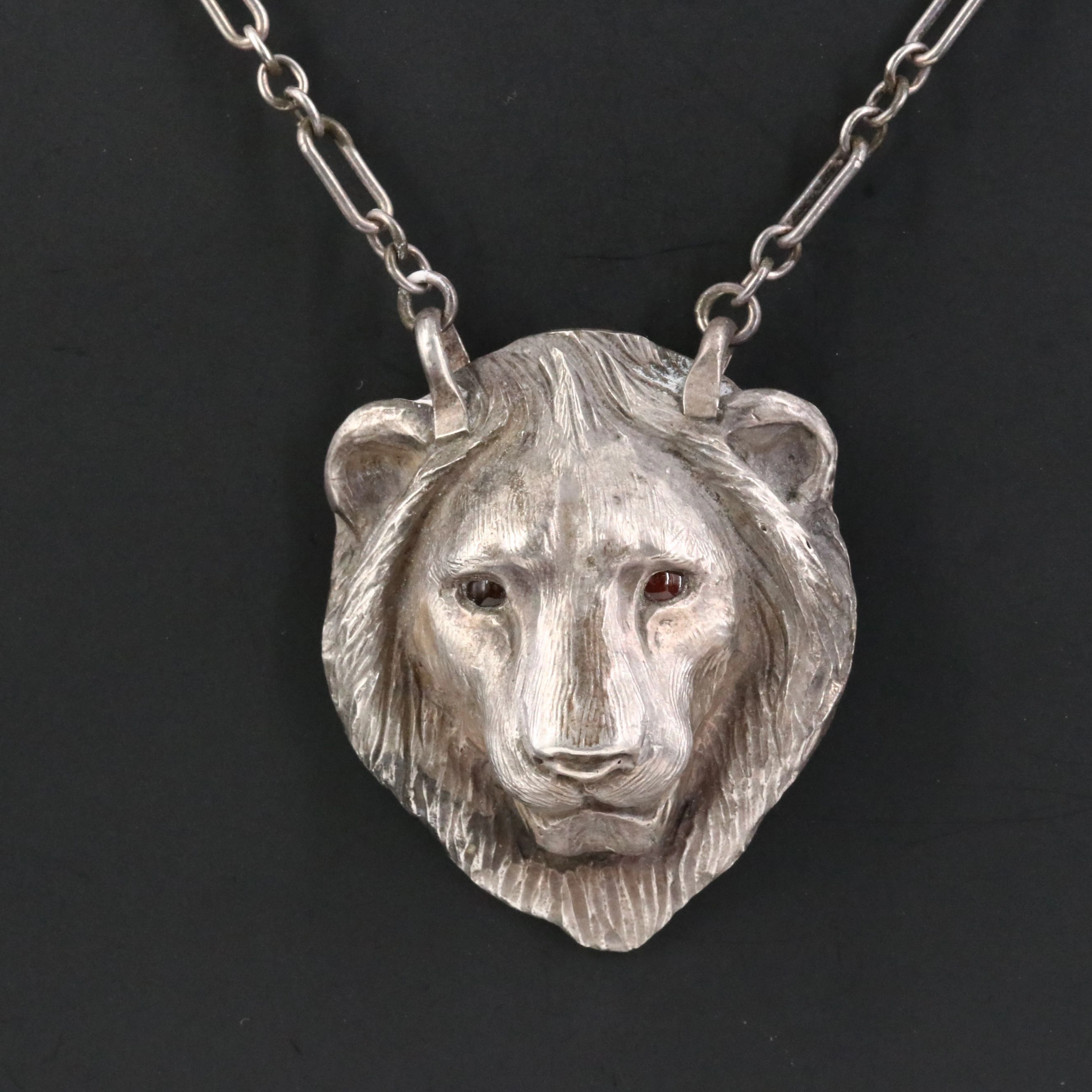 Brook Stone Sterling Lion Totem Necklace with Carnelian Eyes