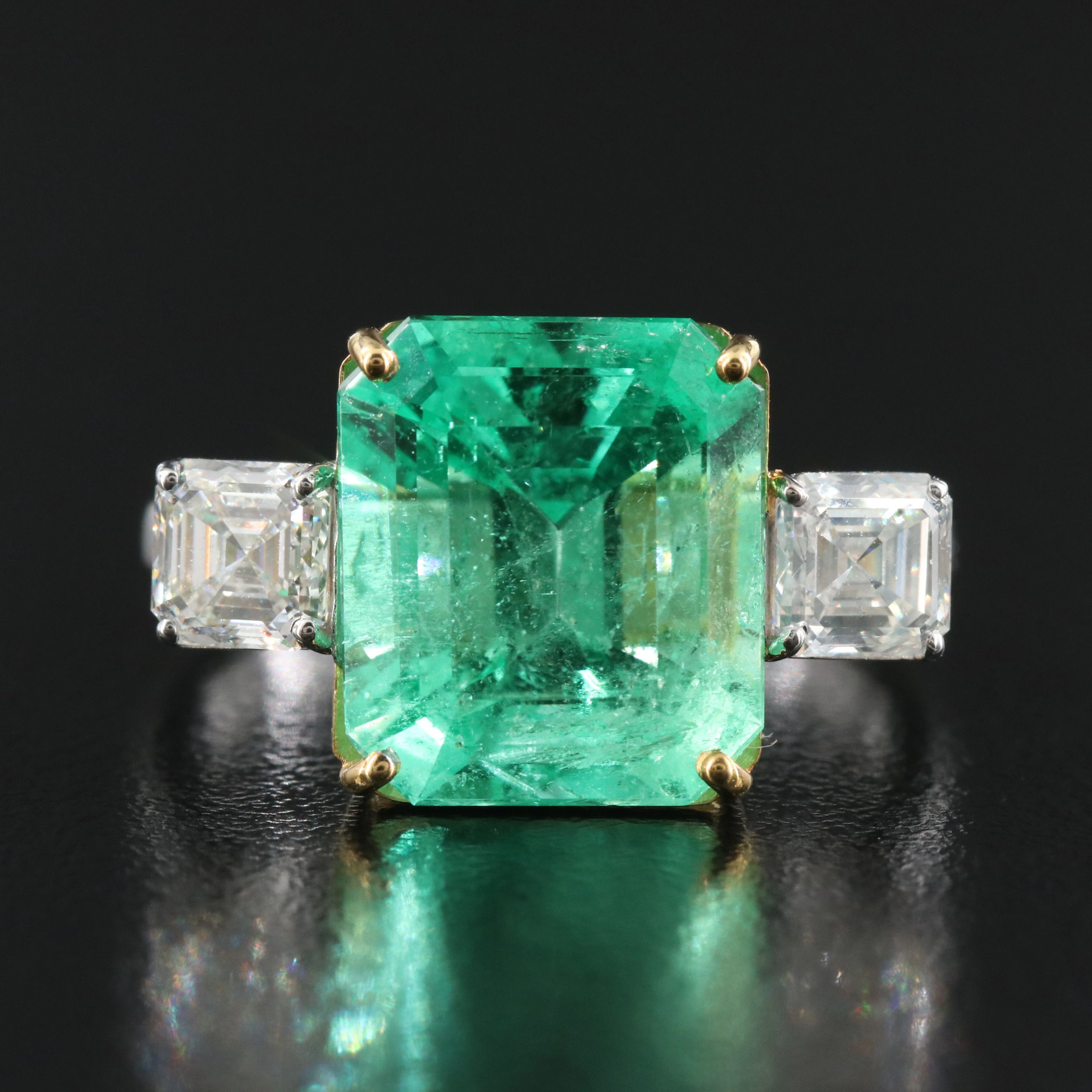 18K 5.02 CT Colombian Emerald and 1.01 CTW Diamond Ring with GIA Report