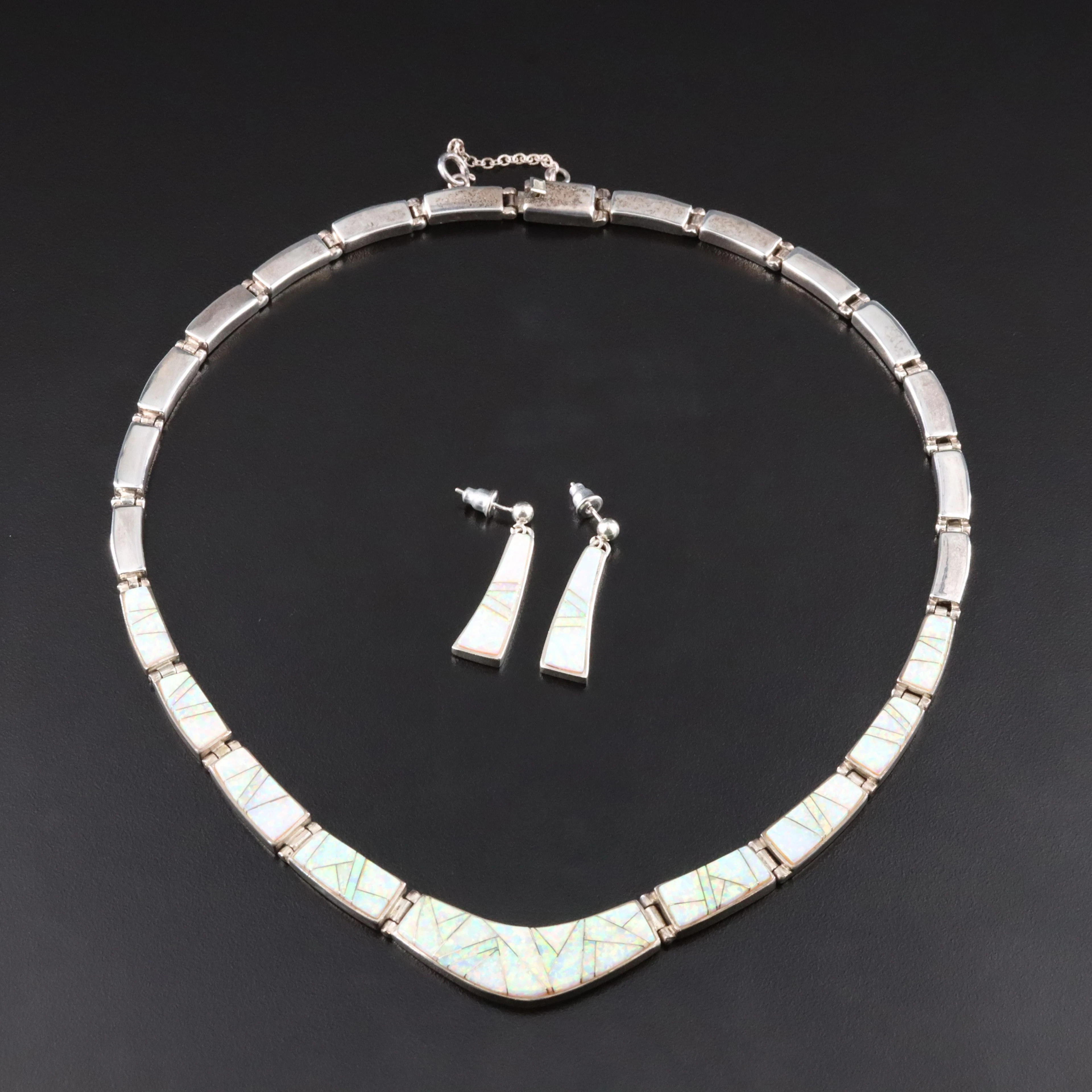 Calvin Begay Navajo Diné Sterling Opal Inlay Necklace & Earrings