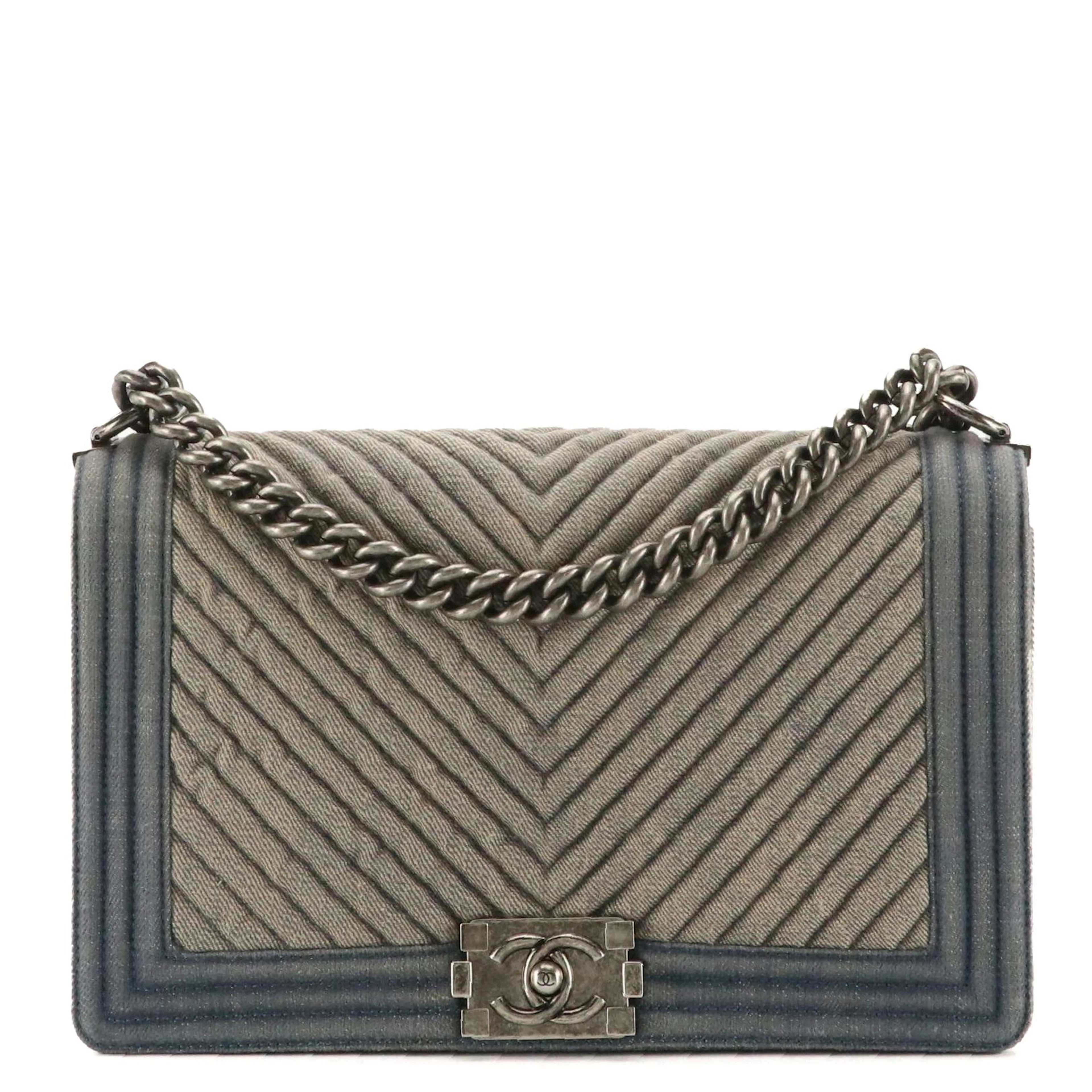 Chanel Boy New Medium Bag in Chevron Stitched Denim