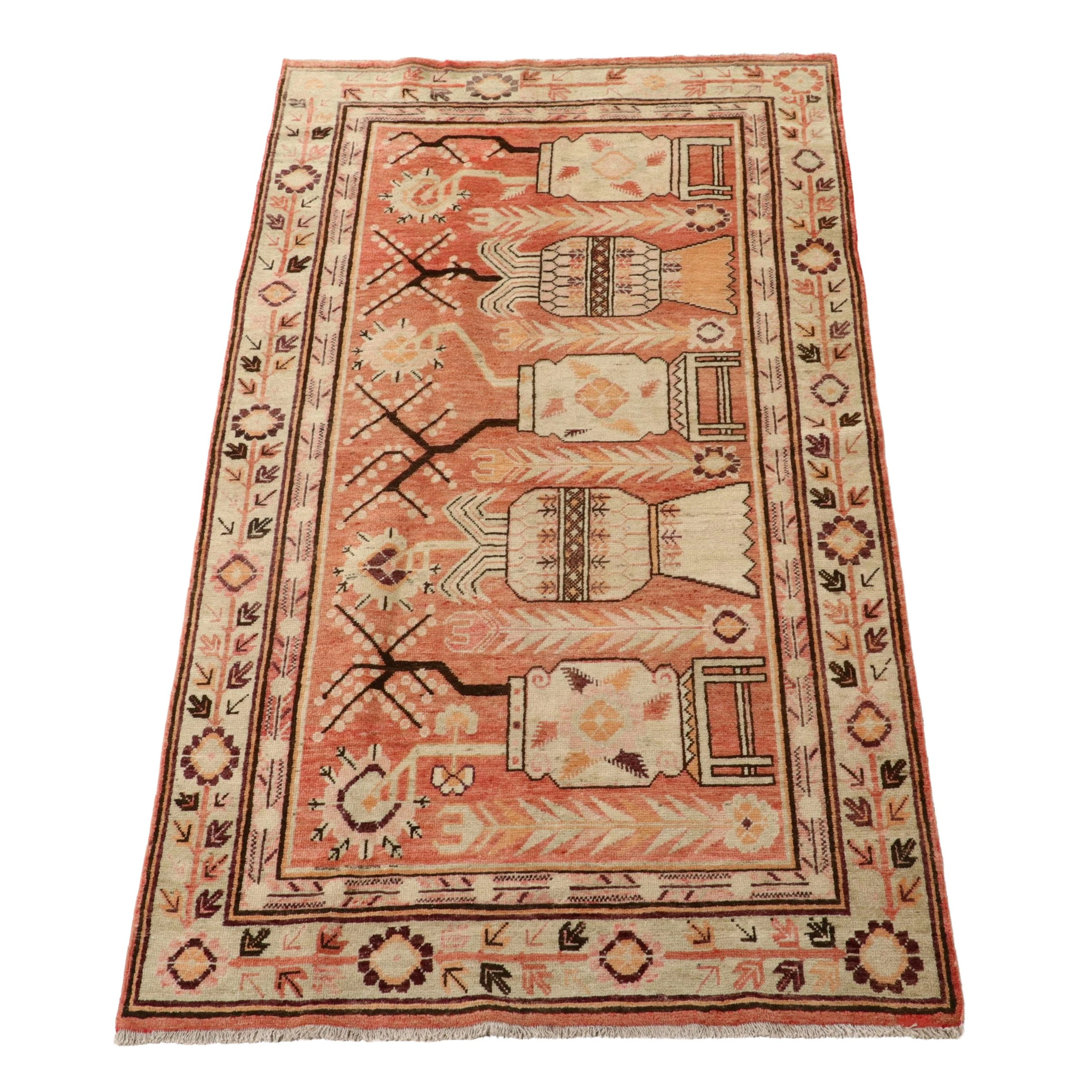 4'9 x 9'3 Hand-Knotted East Turkestan Khotan Pictorial Area Rug