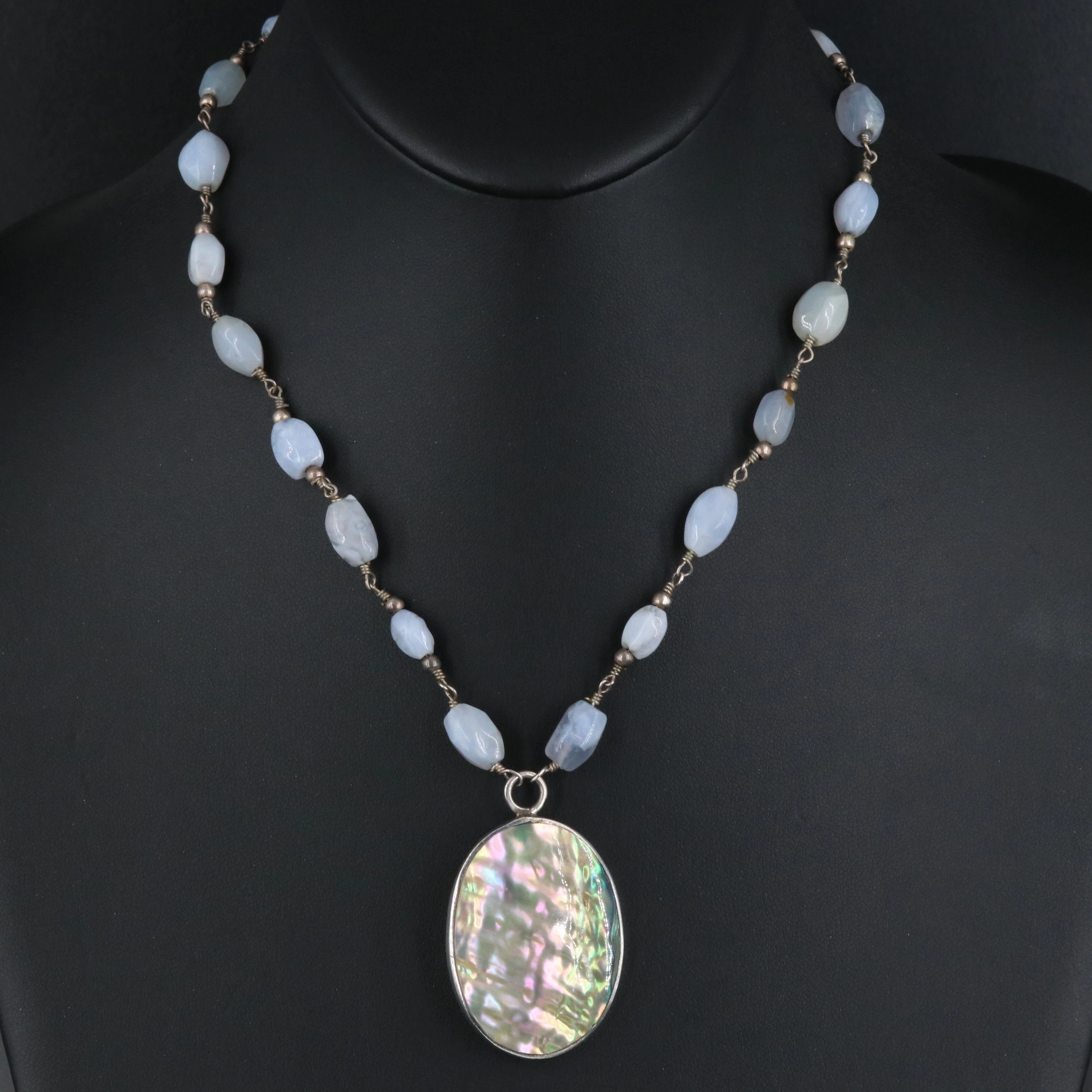Sterling Agate and Mother-of-Pearl Drop Necklace
