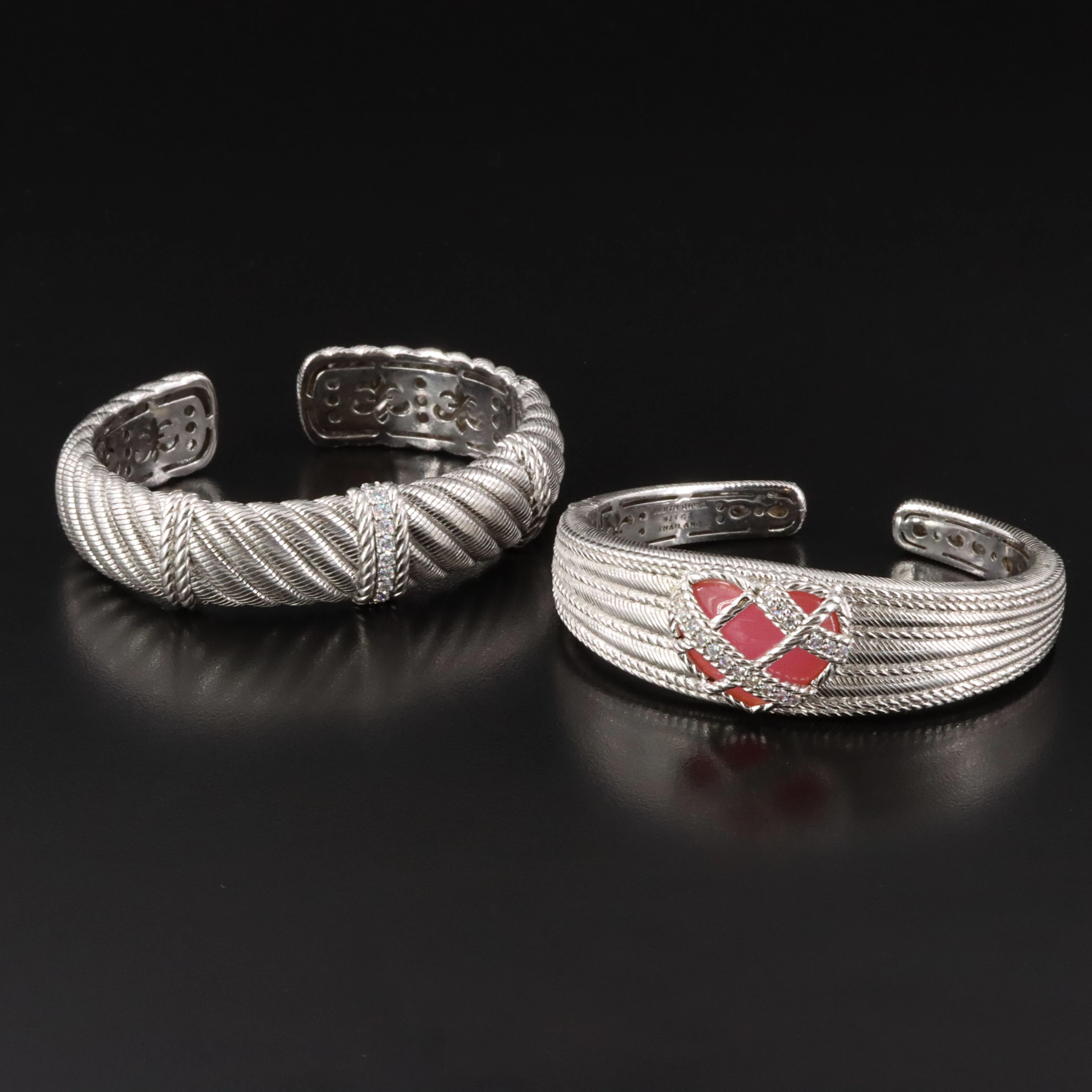 Judith Ripka Sterling Cuff Bracelets Featuring Quartz and CZ