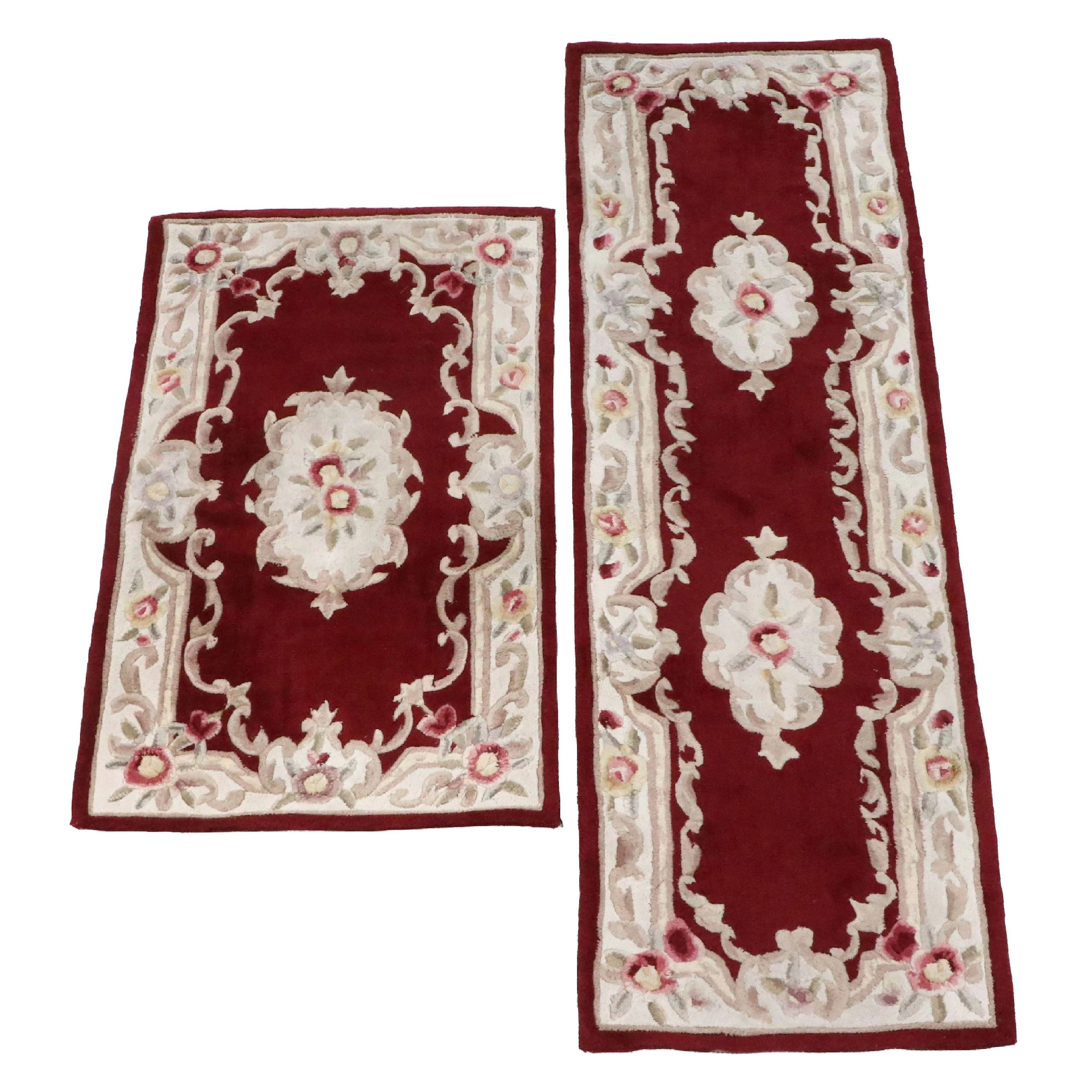 2'6 x 8' Hand-Tufted Sino-Aubusson Style Maroon Area and Runner Rugs