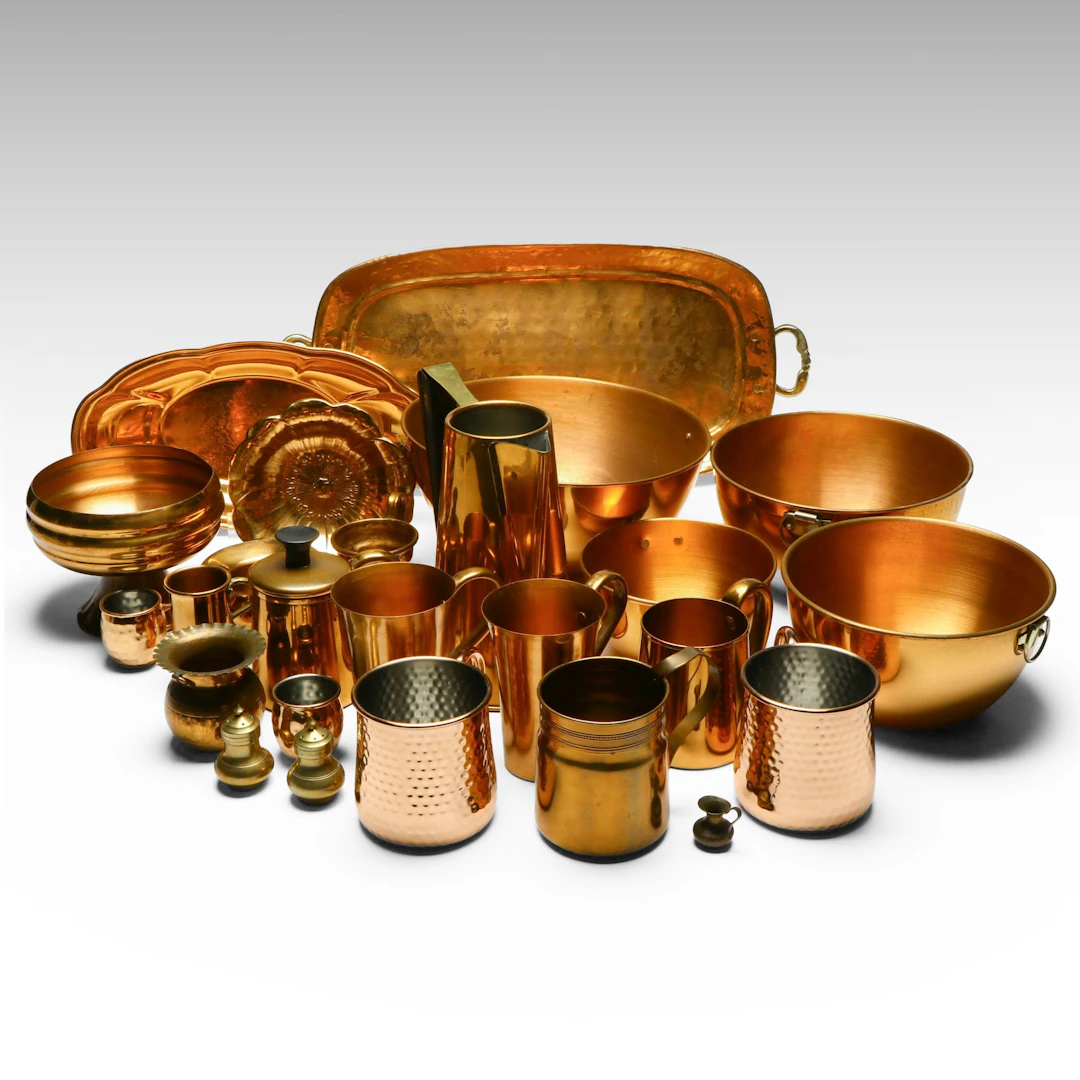 Coppercraft Guild Tray with Batter Bowls and Other Copper Table Accessories