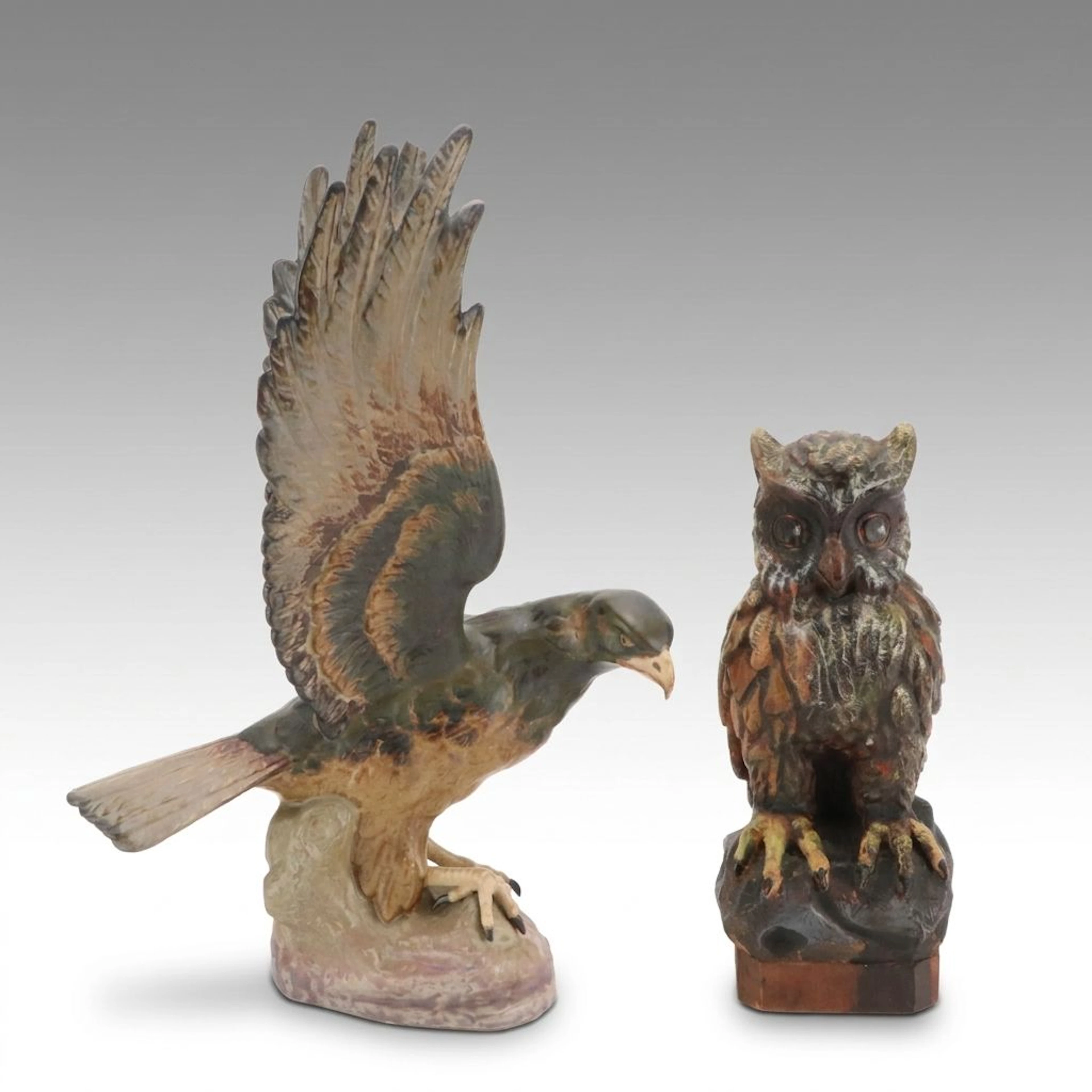 Nao "Eagle" Porcelain Figurine with Mexican Hand-Carved Owl, Vintage