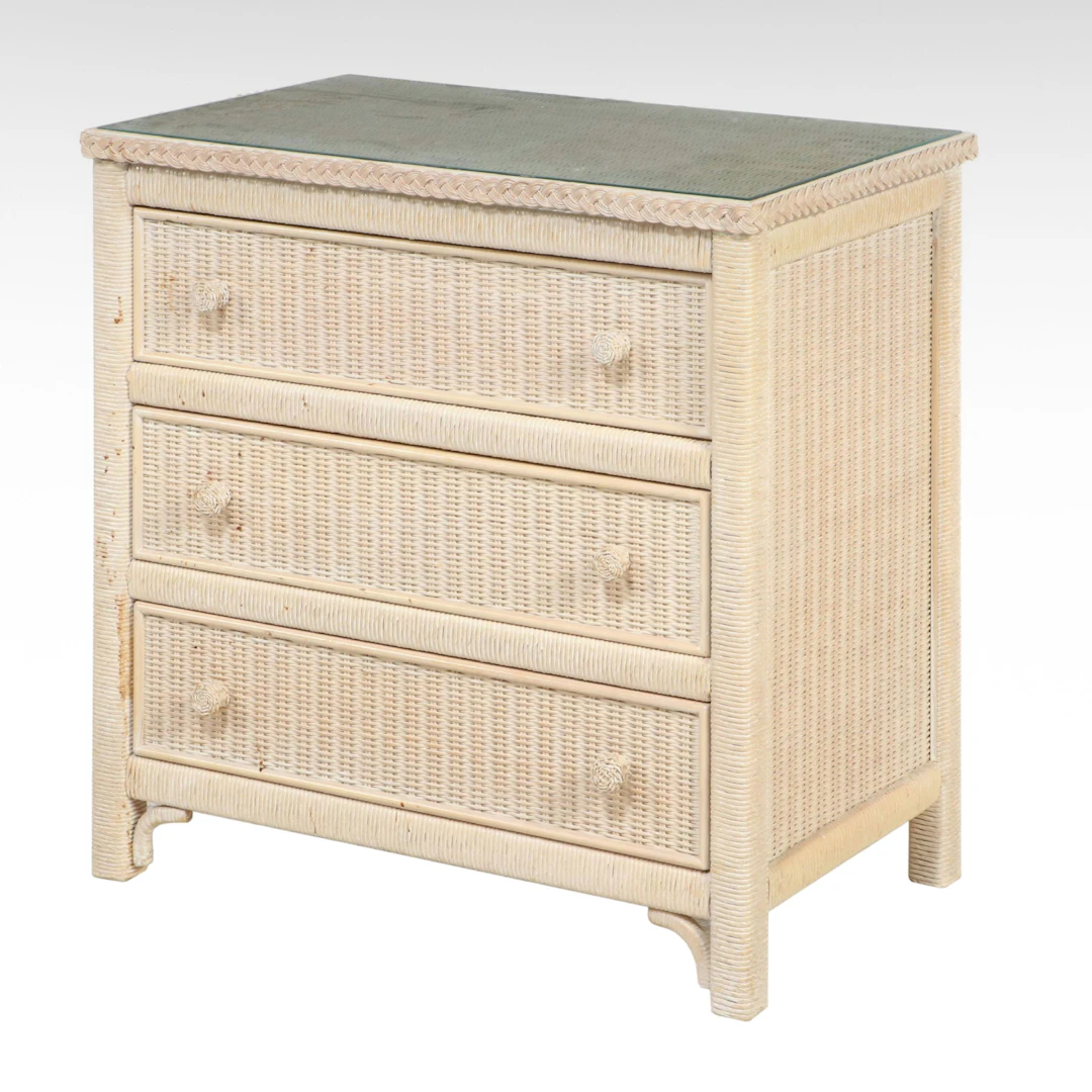Henry Link Painted Wicker Rattan Three-Drawer Bachelor's Chest, Late 20th C.