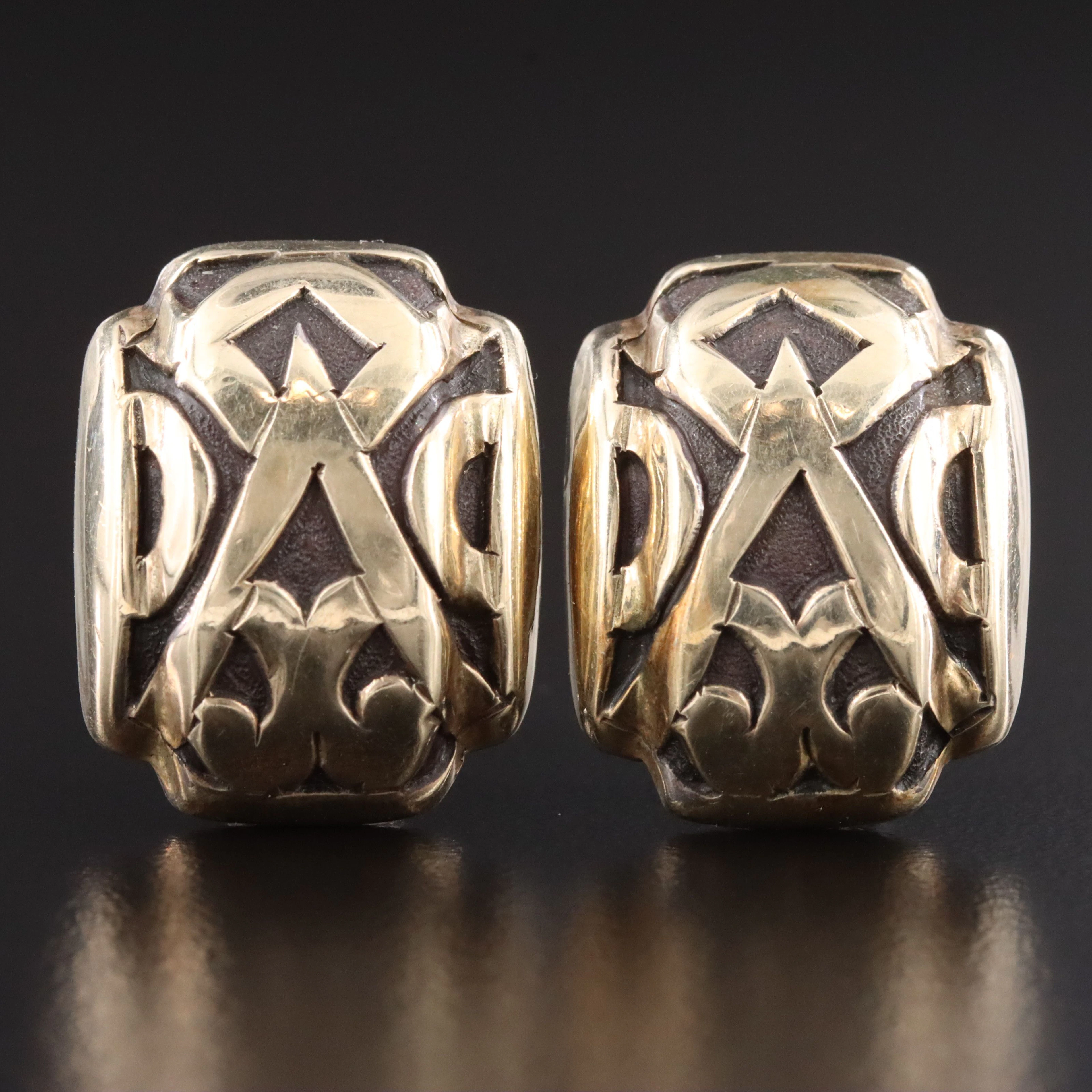 John Hardy Dayak Sterling and 18K Rectangular Earrings