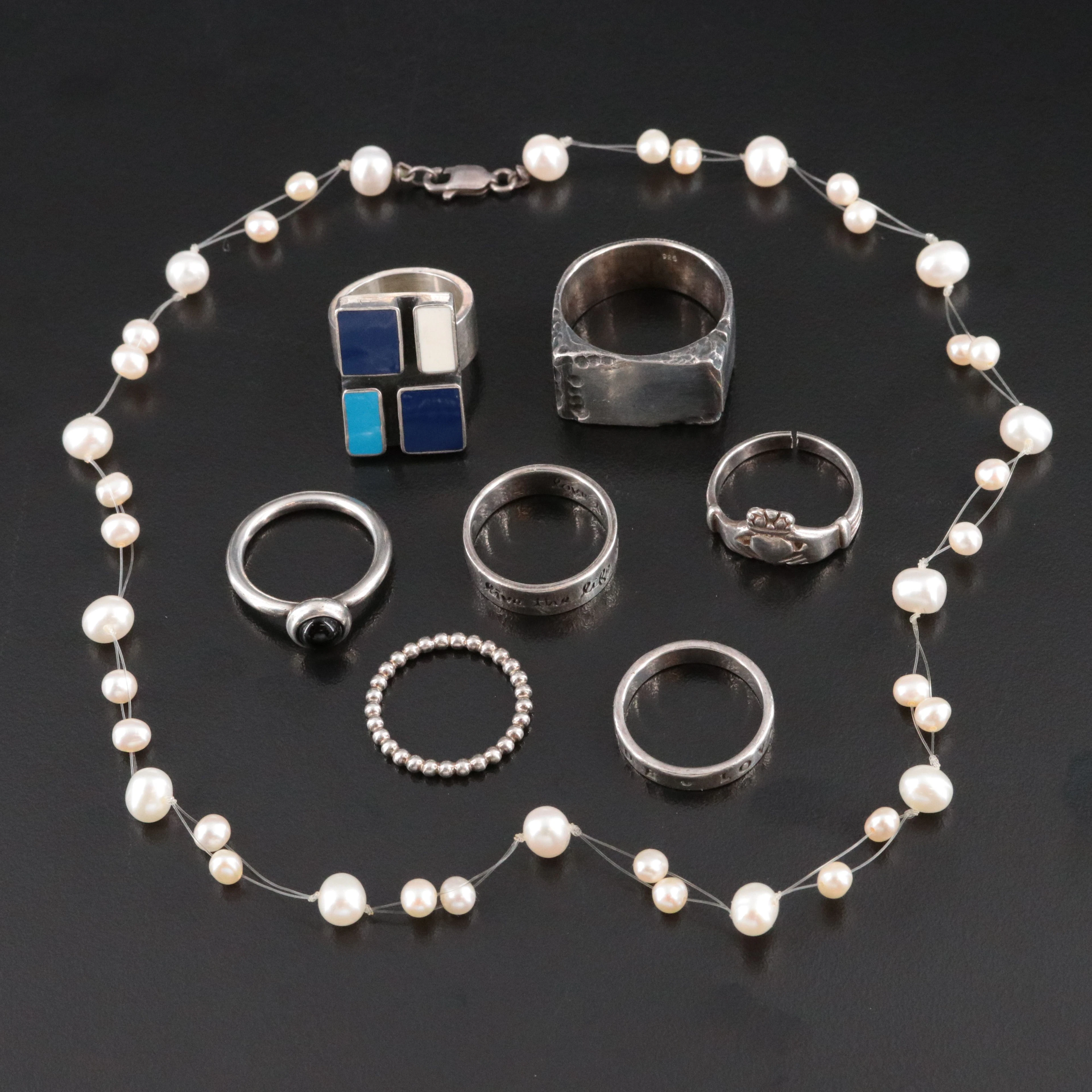 Sterling Jewelry Collection Featuring Enamel, Pearl, and Black Onyx