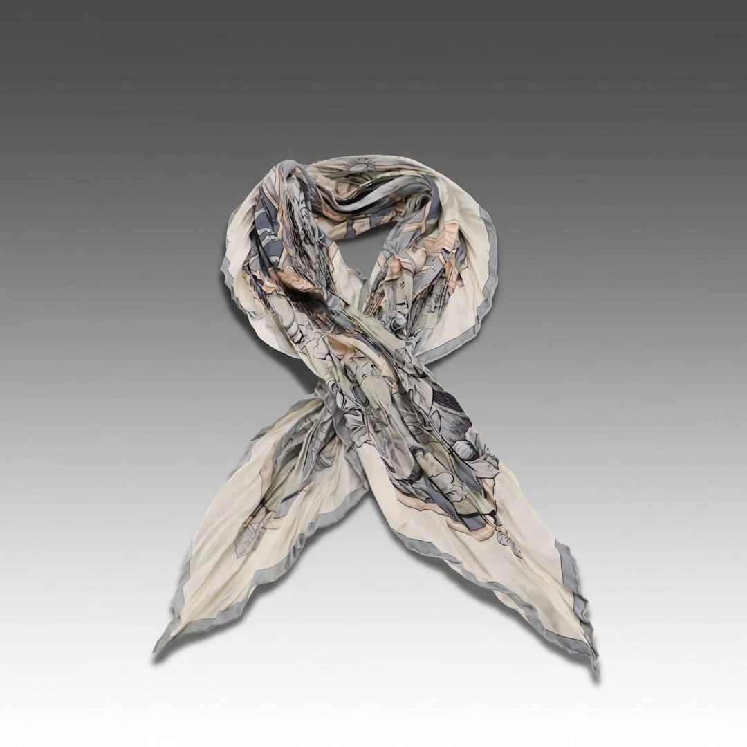 Hermès "Rythmes du Monde" Plissé Scarf 90 in Silk Twill with Box