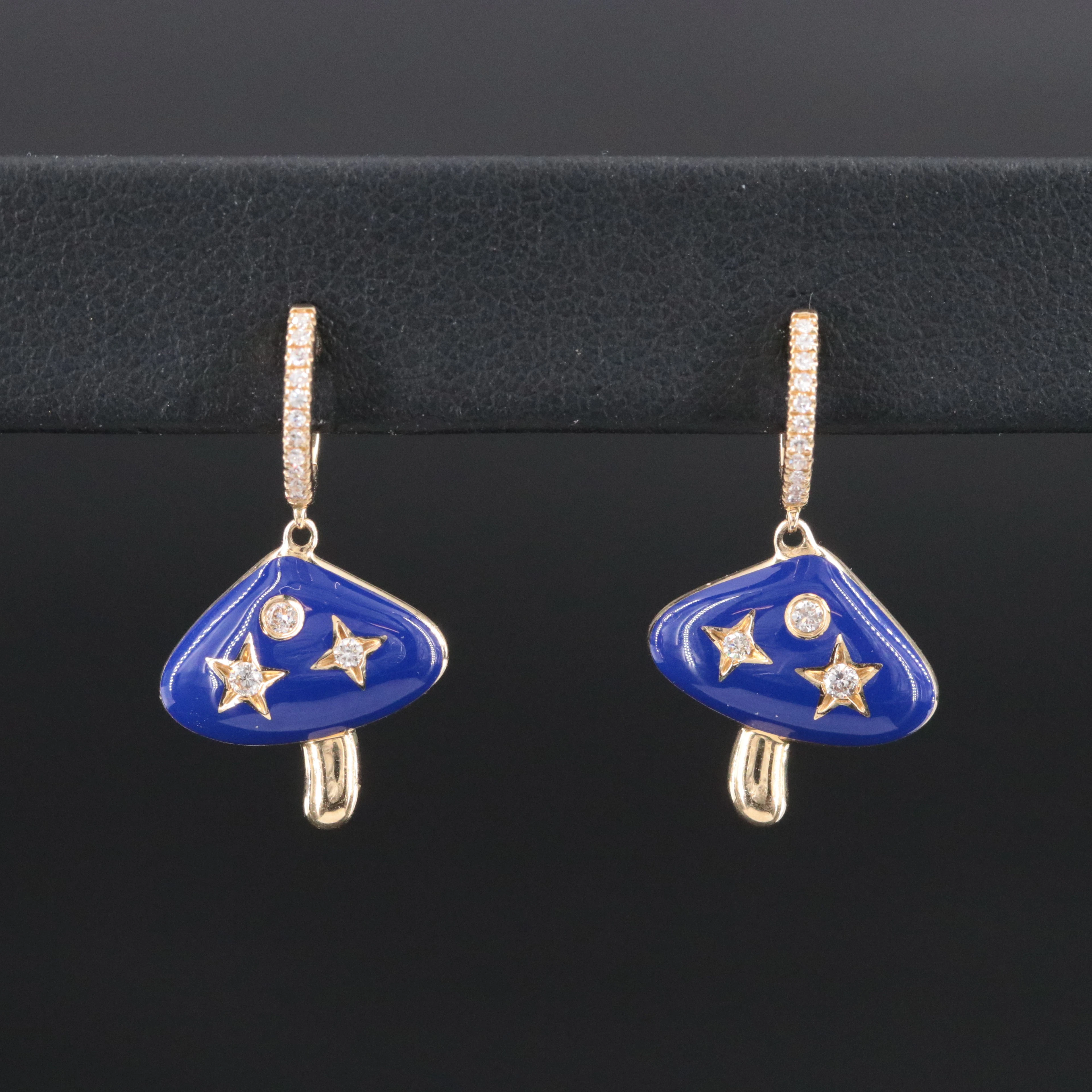 14K 0.17 CTW Diamond and Enamel Mushroom Earrings