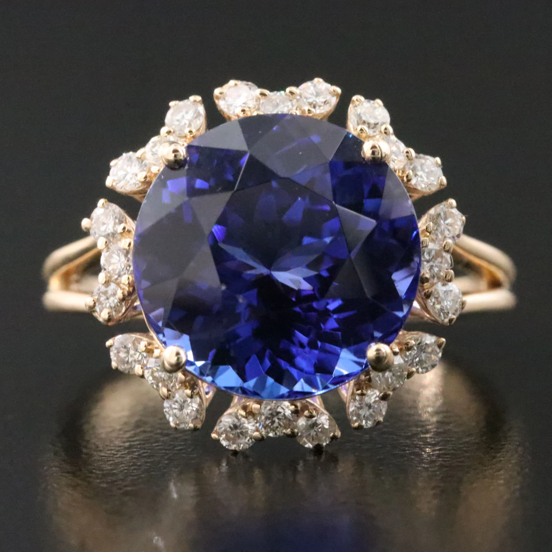 14K 7.84 CT Tanzanite and Diamond Ring with GIA Report