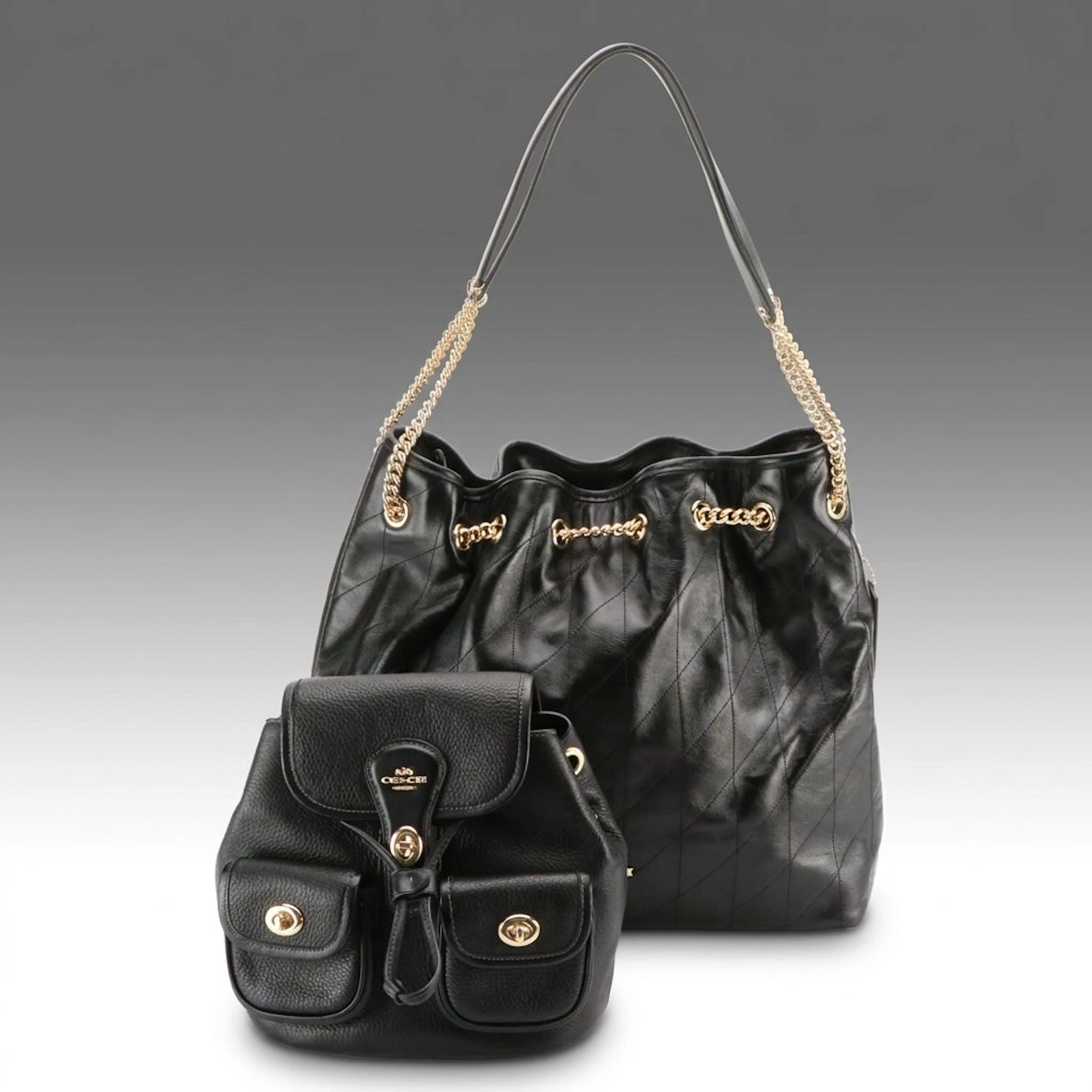 Coach Evelyn Quilted Shoulder Bag and Hadley Backpack Purse in Black Leather
