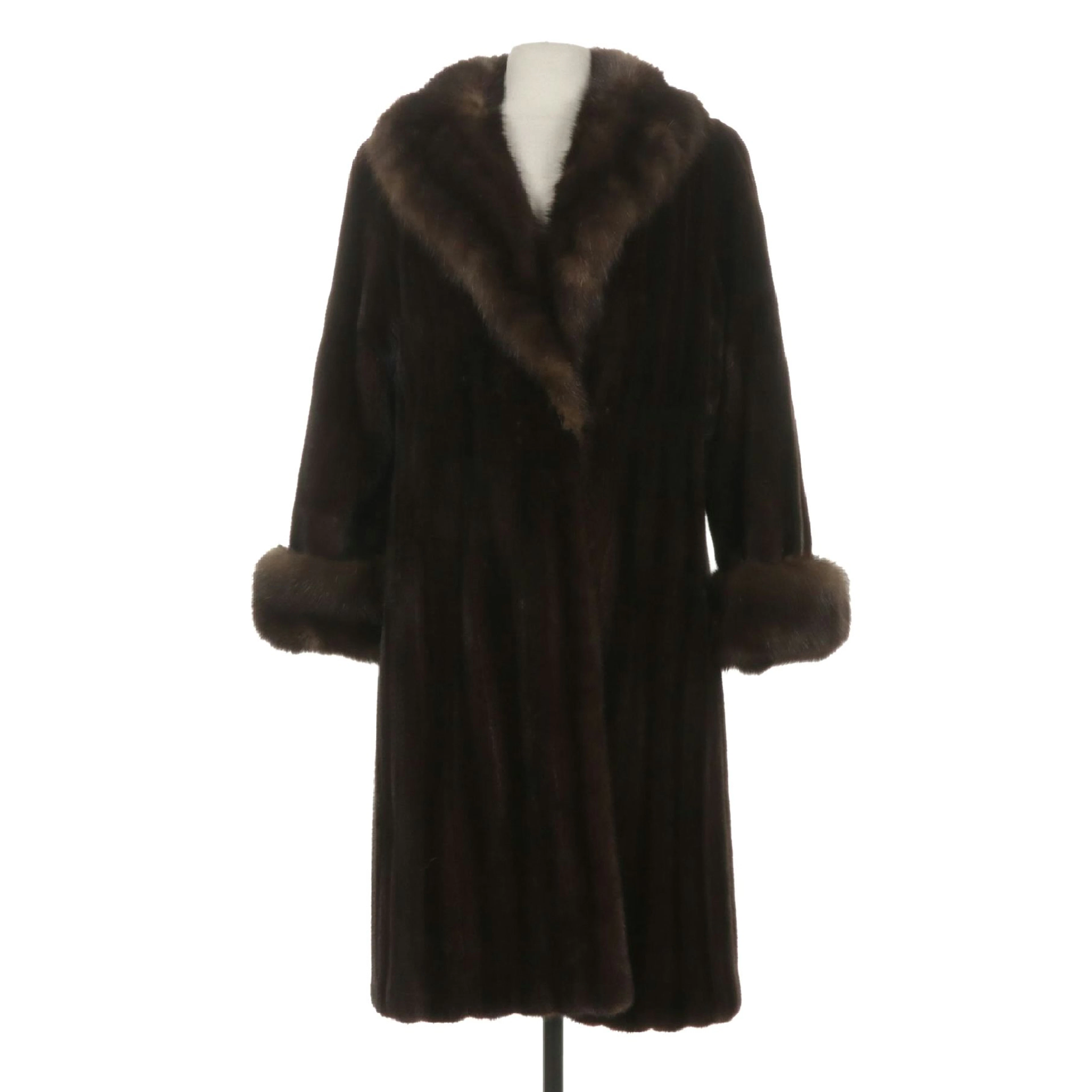 Mink Fur Coat with Sable Fur Collar and Trim