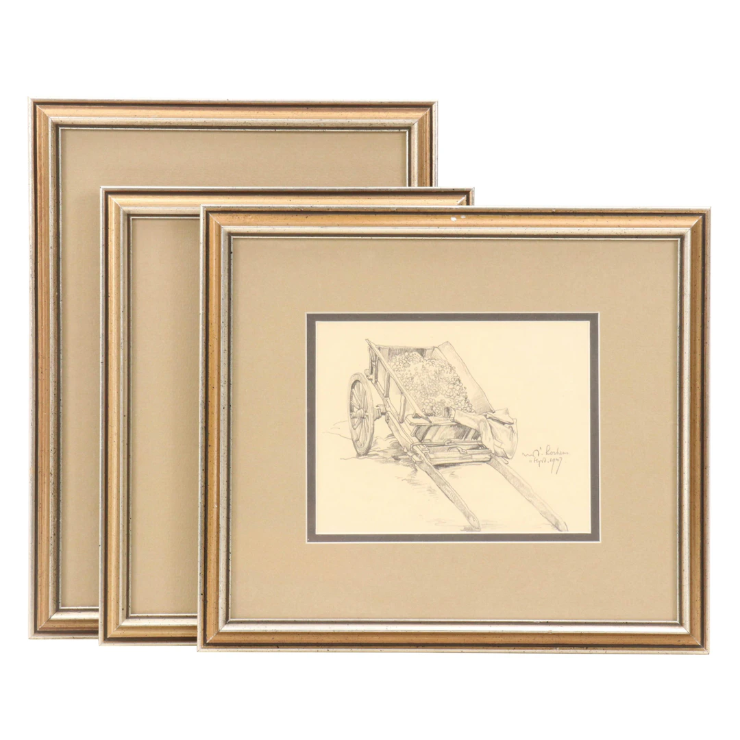 Dutch Countryside Pencil Drawings, Early 20th Century