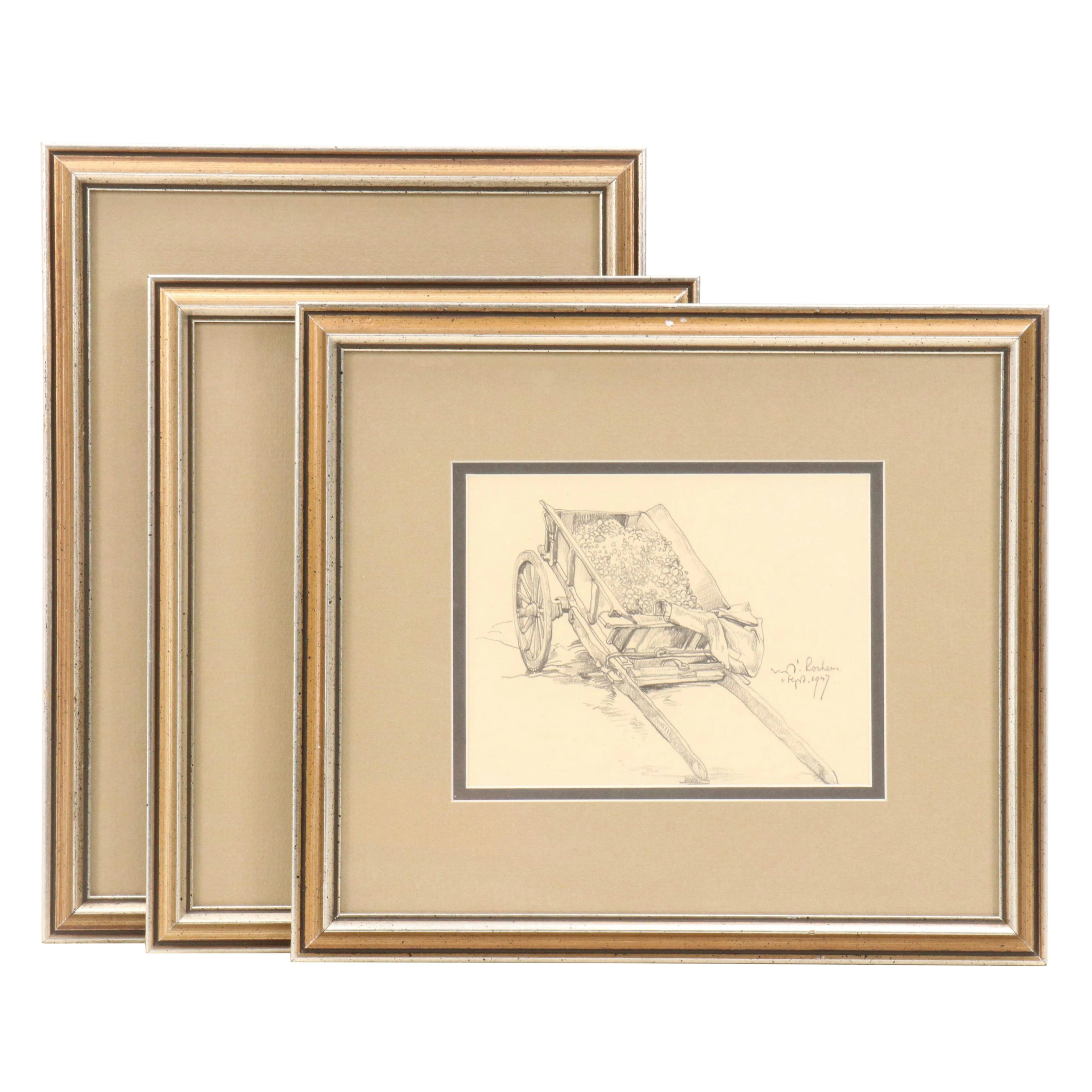 Dutch Countryside Pencil Drawings, Early 20th Century