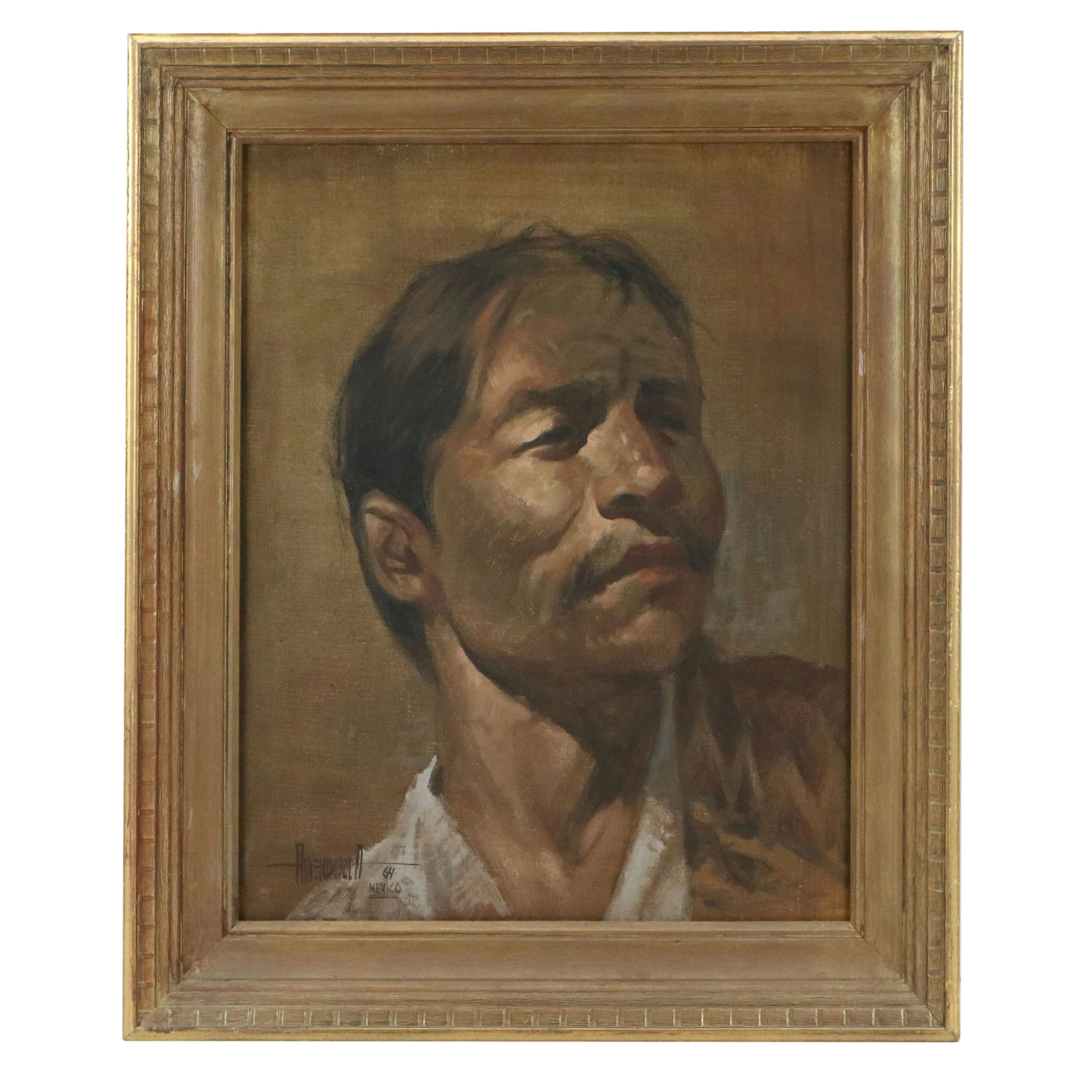 Luis Ricardo Amendolla Gasparo Oil Portrait Painting "The Laborer," 1964