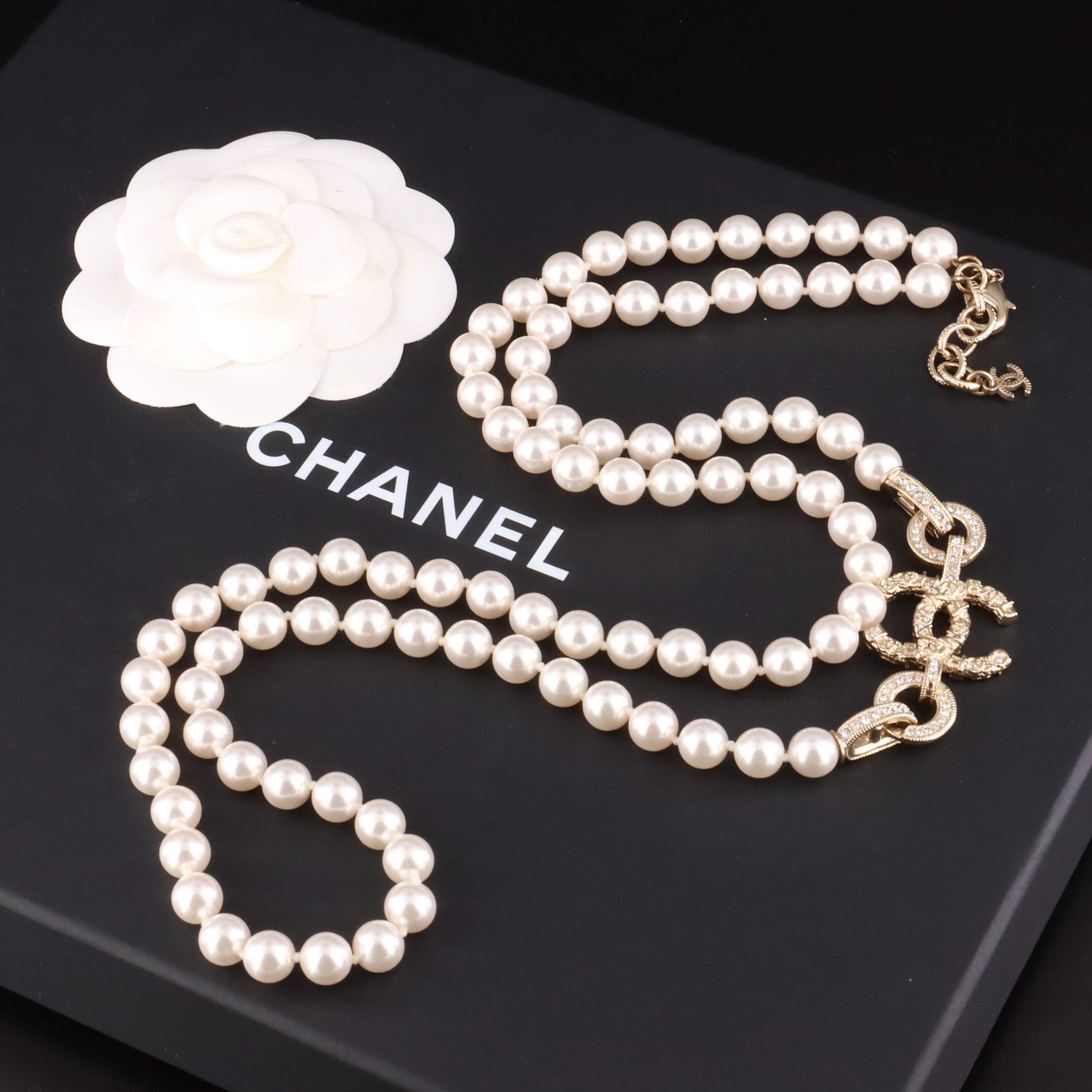 Chanel CC Glass Pearl and Crystal Necklace 2021