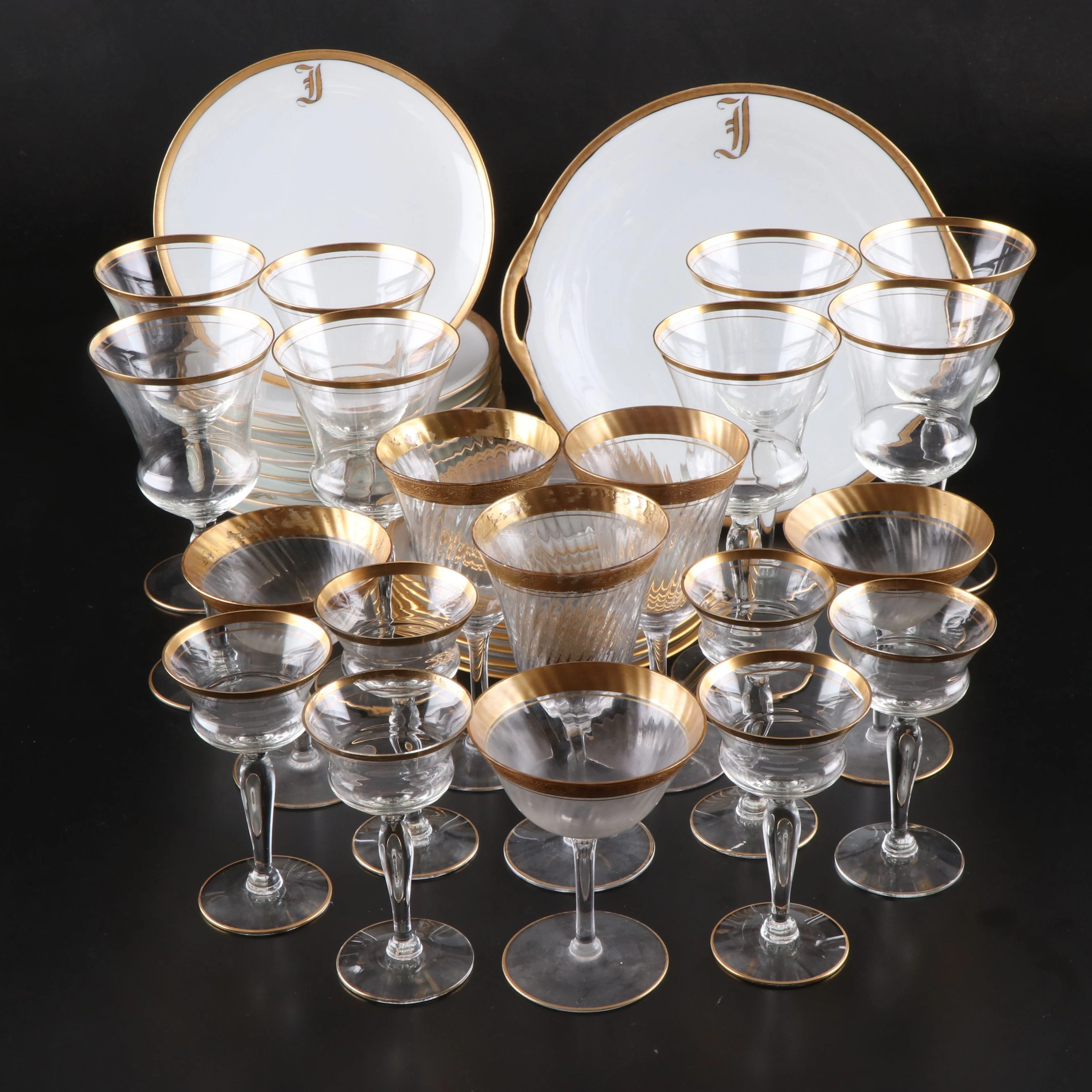 Haviland and Thomas Gilt Porcelain Plates with Other Glass Dinnerware