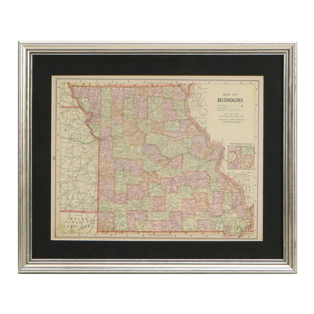 Mast, Crowell & Kirkpatrick Published Cerograph Print "Map of Missouri"