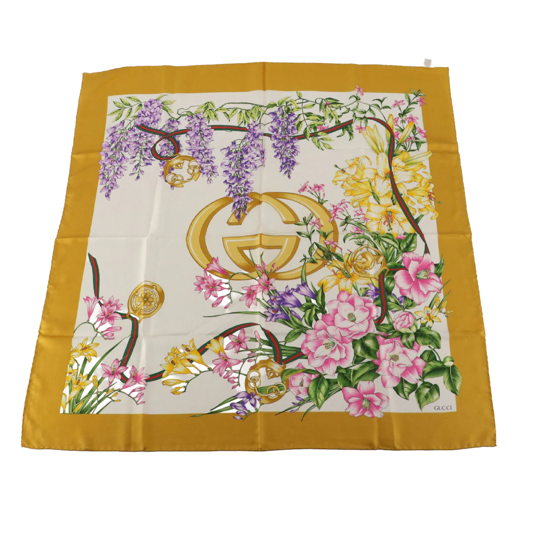 Gucci Interlocking GG Floral Scarf in Silk Twill, Vintage