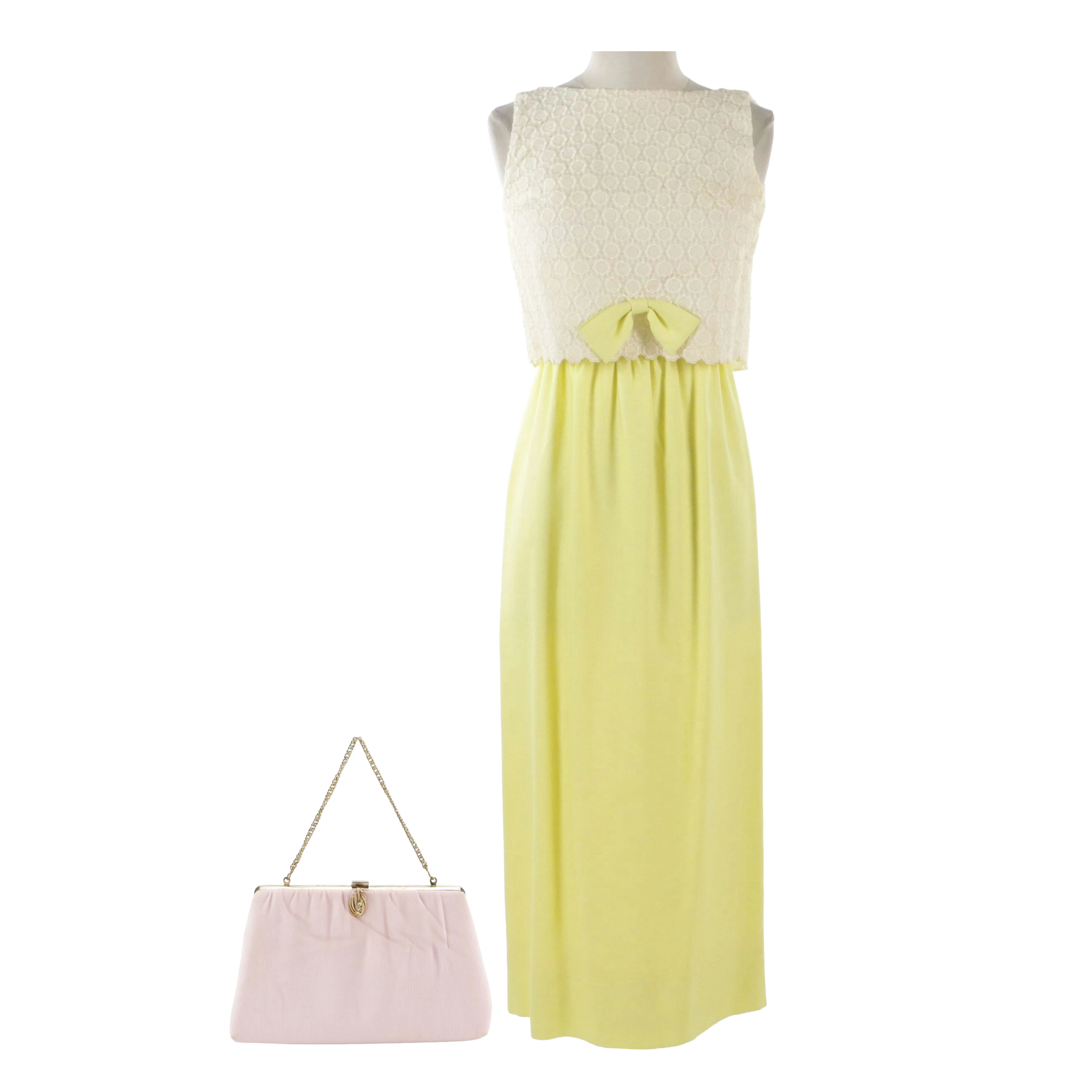 Miss Rita California White Lace and Lemon Yellow Sleeveless Day Dress