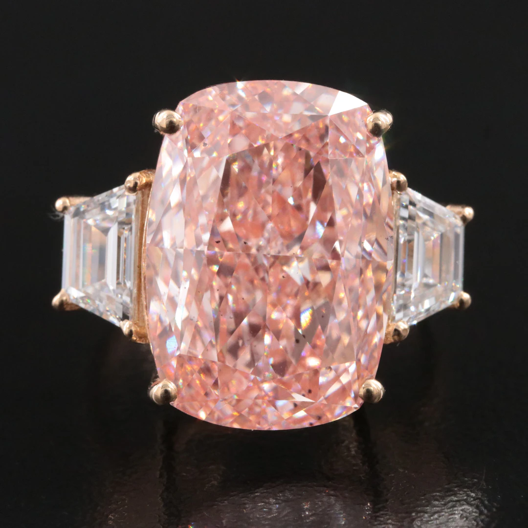 14K 16.30 CTW Lab Grown Diamond Ring with Fancy Vivid Pink Center