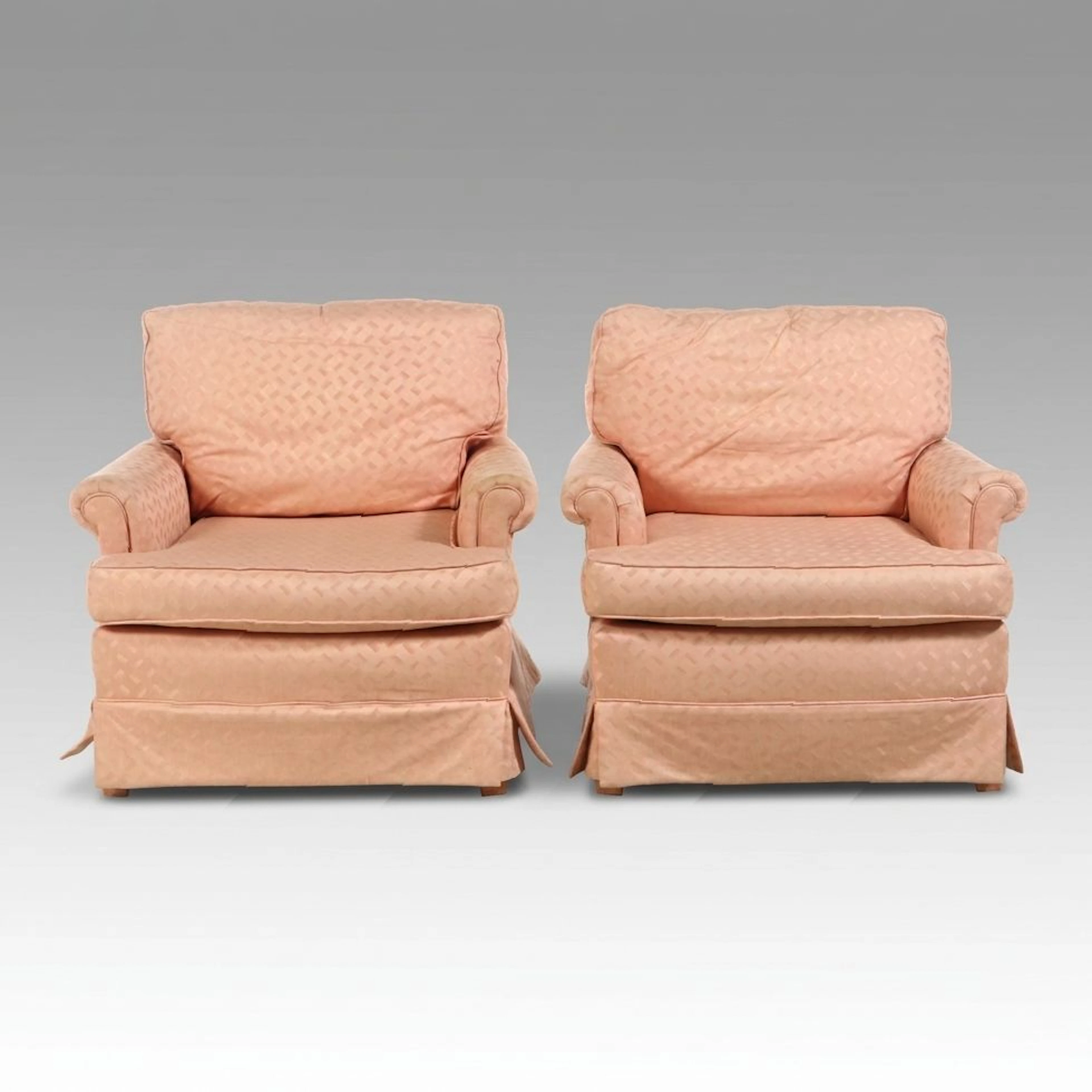 Pair of Sam Moore Furniture Industries Salmon Fabric Upholstered Club Chairs