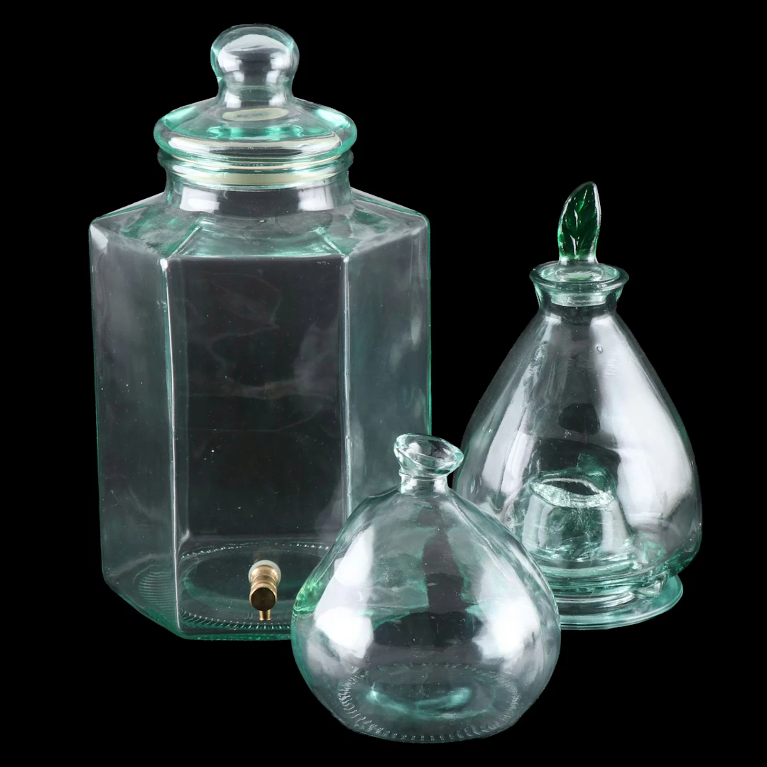 S.V.E. Italy Glass Beverage Dispenser with Other Glass Bottles