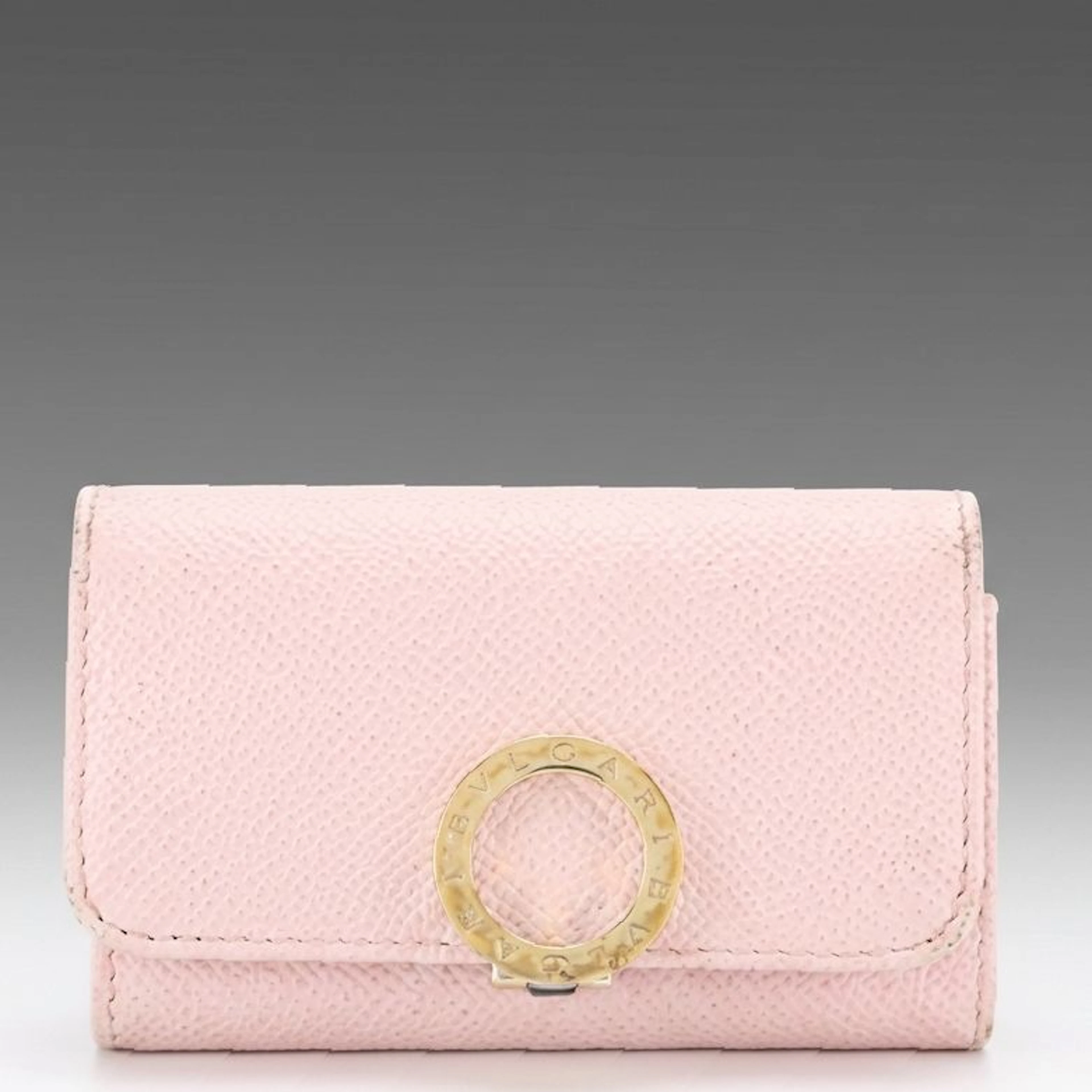BVLGARI Logo Ring Clasp 6-Key Case in Light Pink Leather with Box