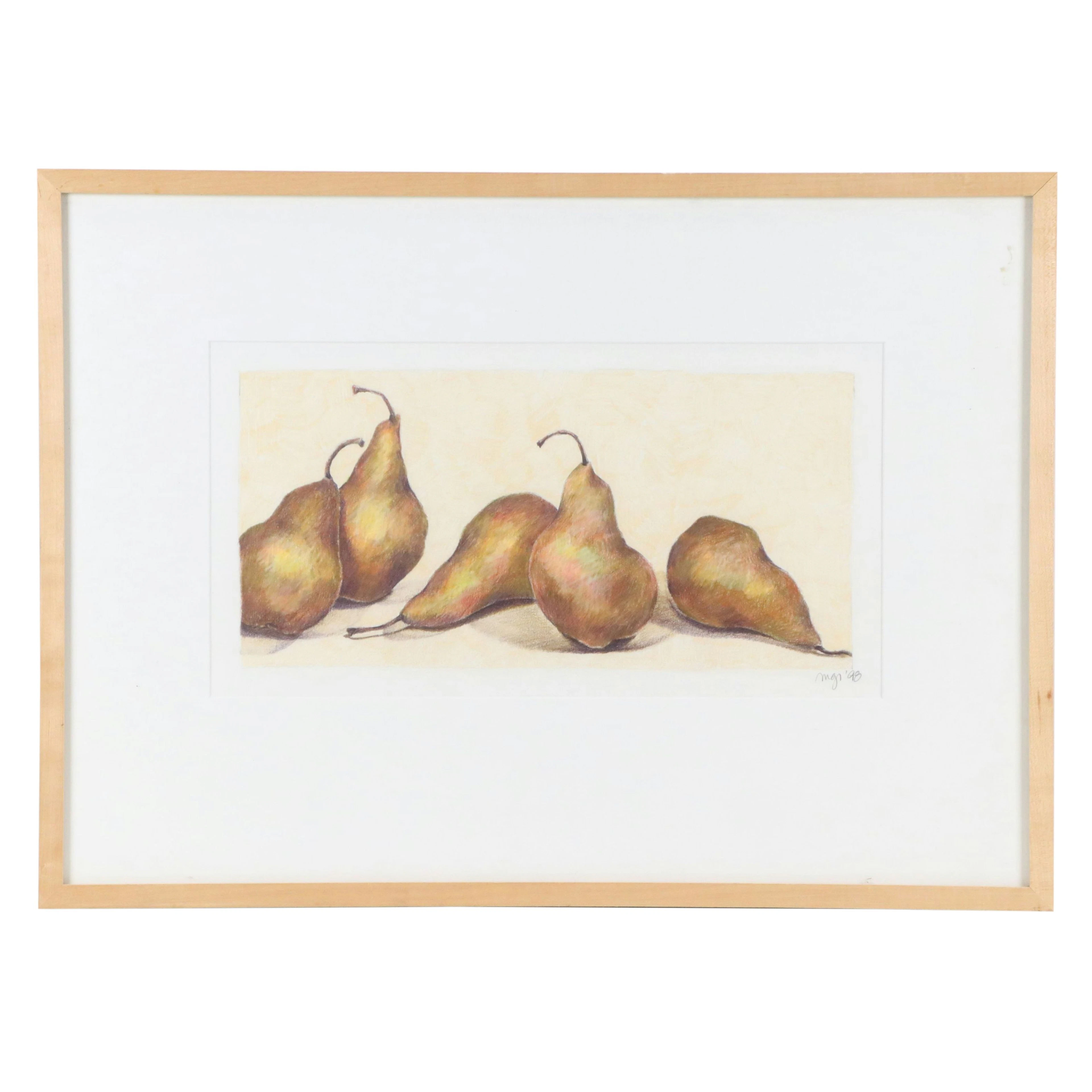 Still Life with Pears Pastel Still Life Drawing, 1998