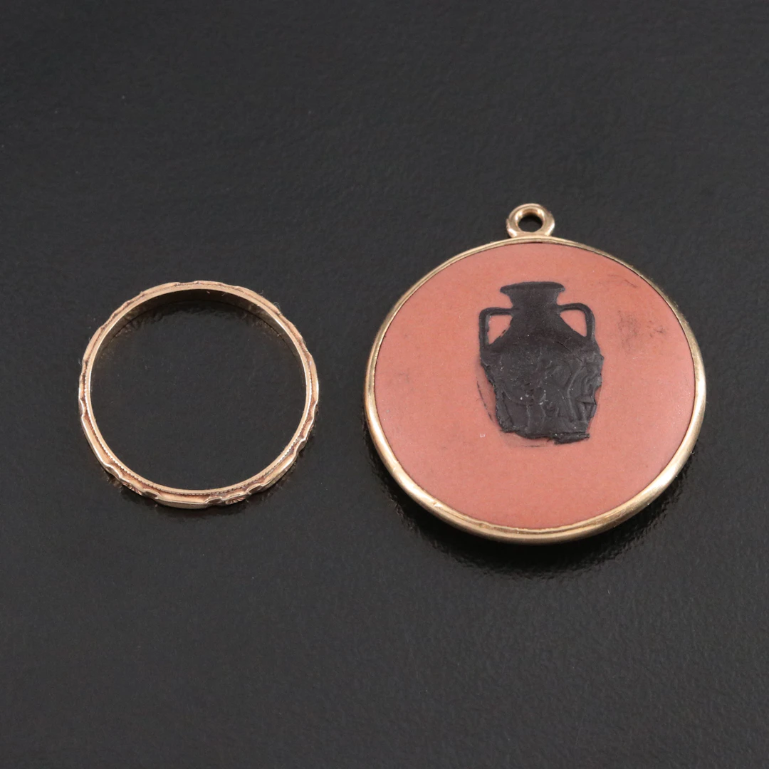 Antique 14K Orange Blossom Band & 1957 Wedgwood Jasperware "Terracotta" Pendant