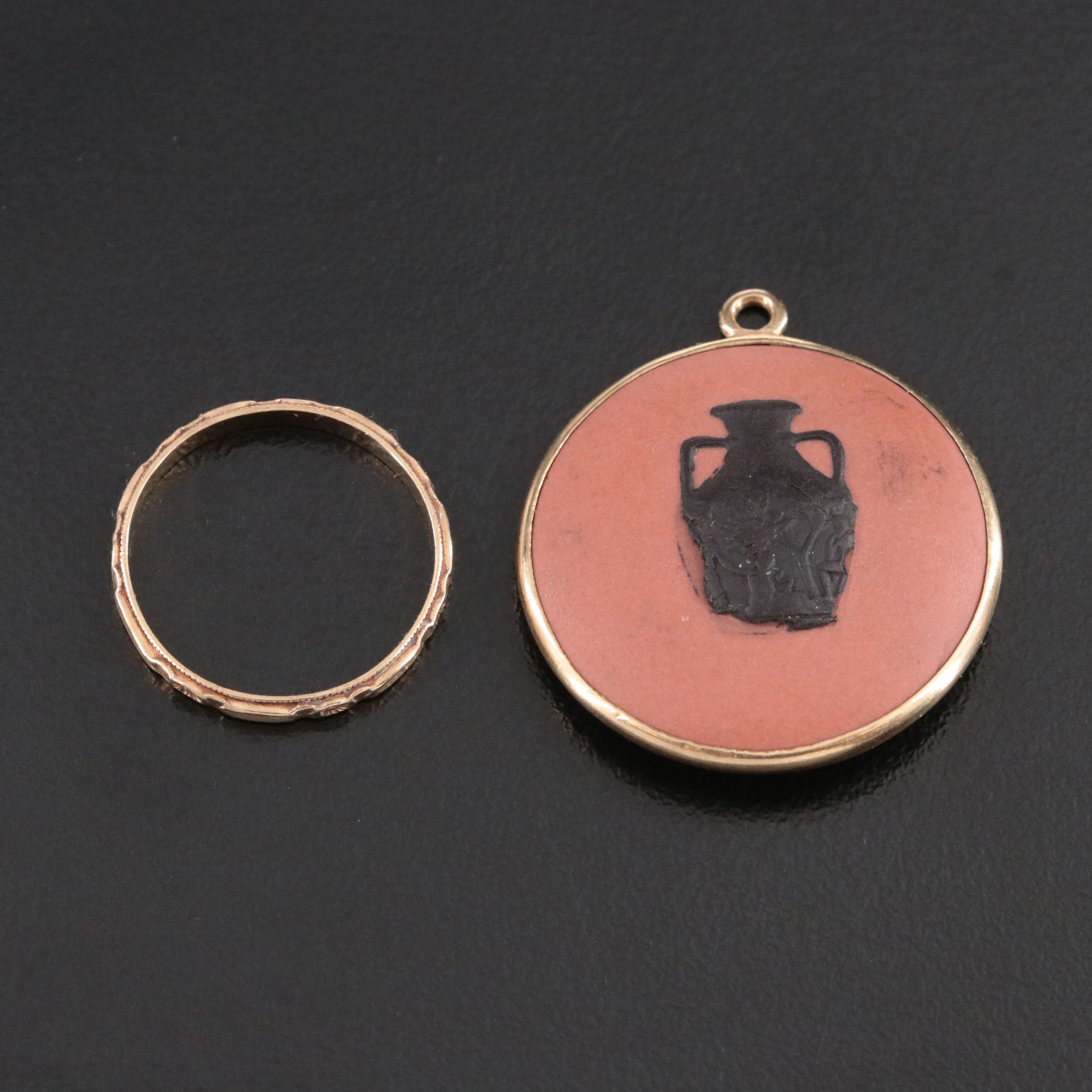 Antique 14K Orange Blossom Band & 1957 Wedgwood Jasperware "Terracotta" Pendant