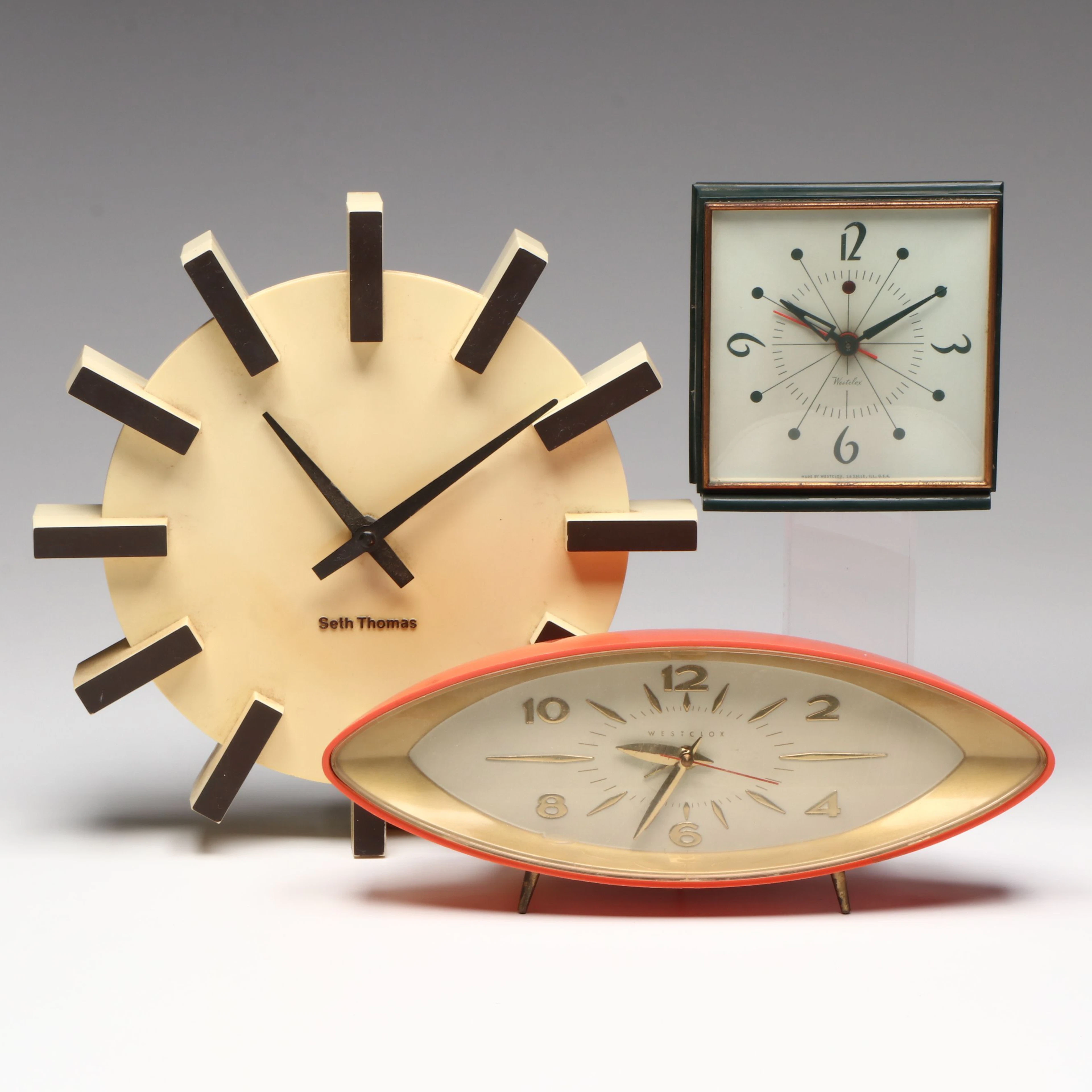 MCM Westclox "Dynamic" Alarm Clock with More Vintage Clocks