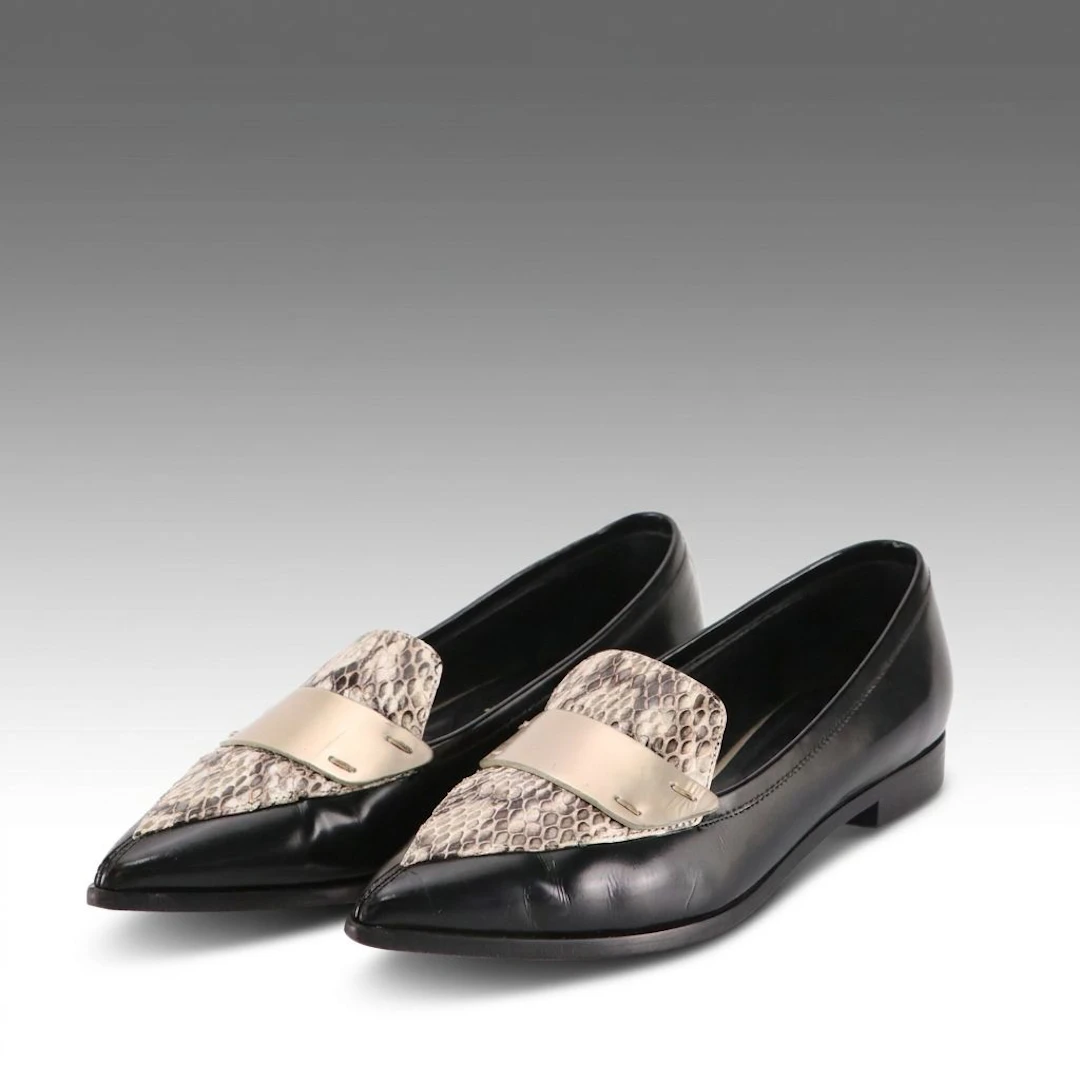 Nicholas Kirkwood Snakeskin and Leather Pointy Toe Loafers
