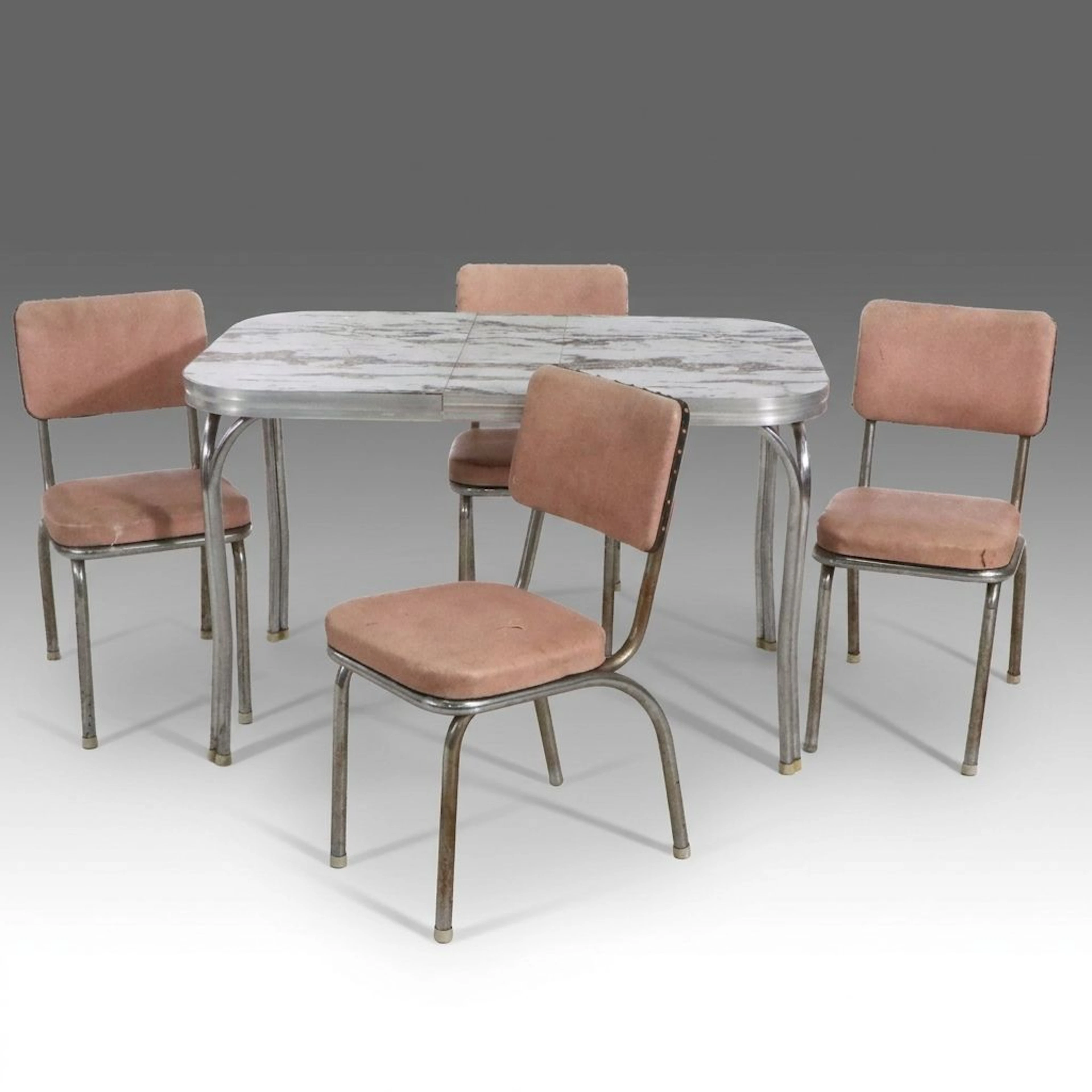 Five Piece Formica and Chrome Kitchen Dining Set, Mid-20th Century