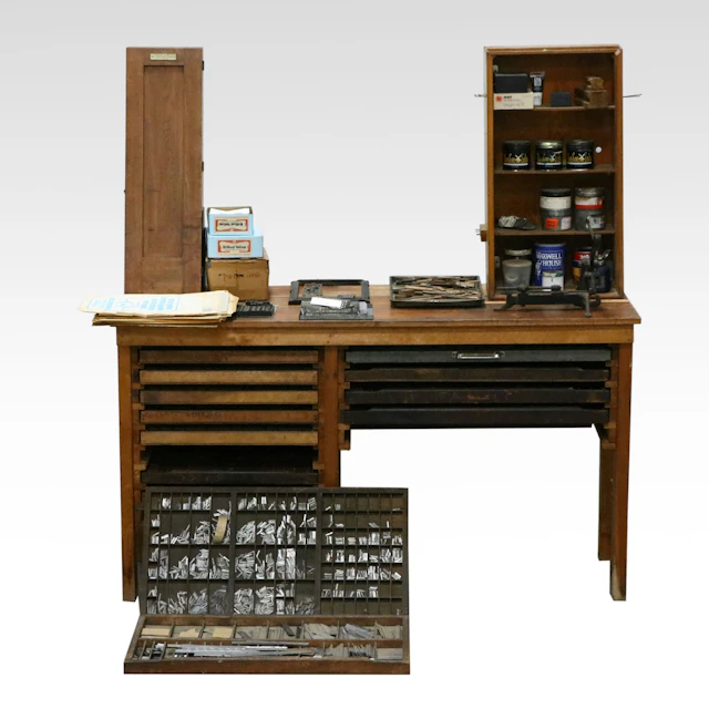 Printer's Cabinet with Type Cases and Printing Accessories
