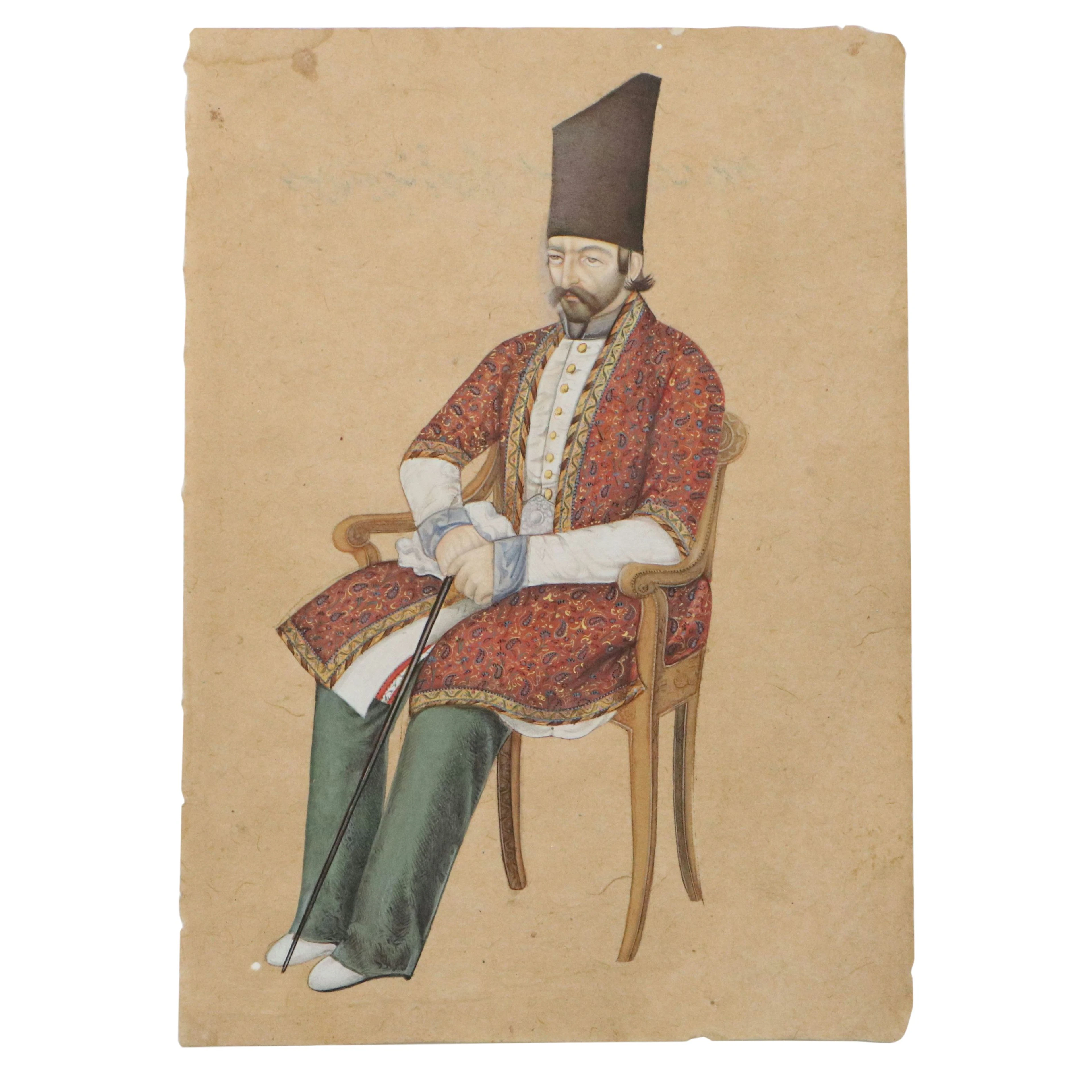 Antique Indian Gouache Portrait of `Ali Quli Mirza, I`tizad al-Saltana